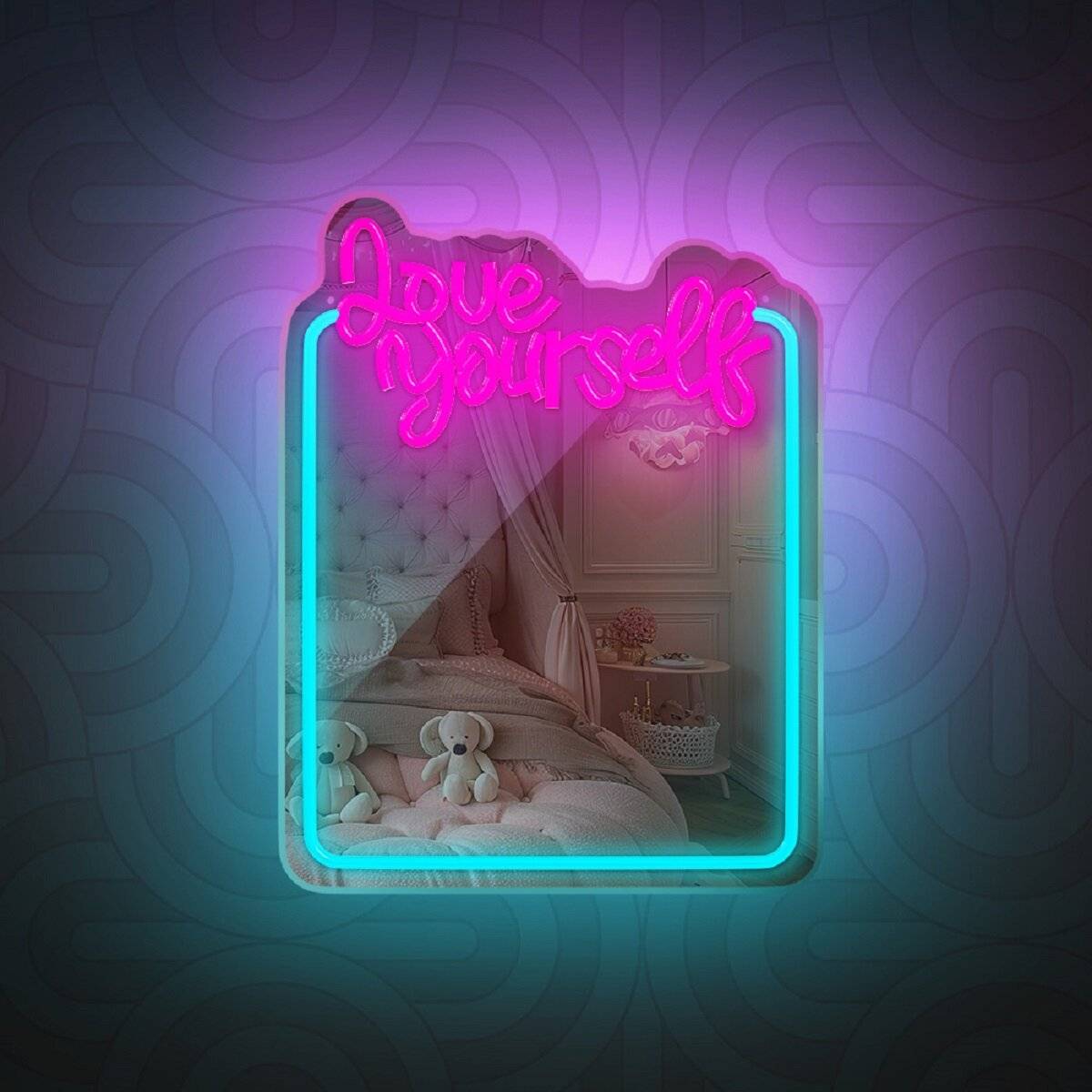 Forever Light LED Neon Dekolicht mit Spiegel Wandkunst Wanddekoration Love Yourself