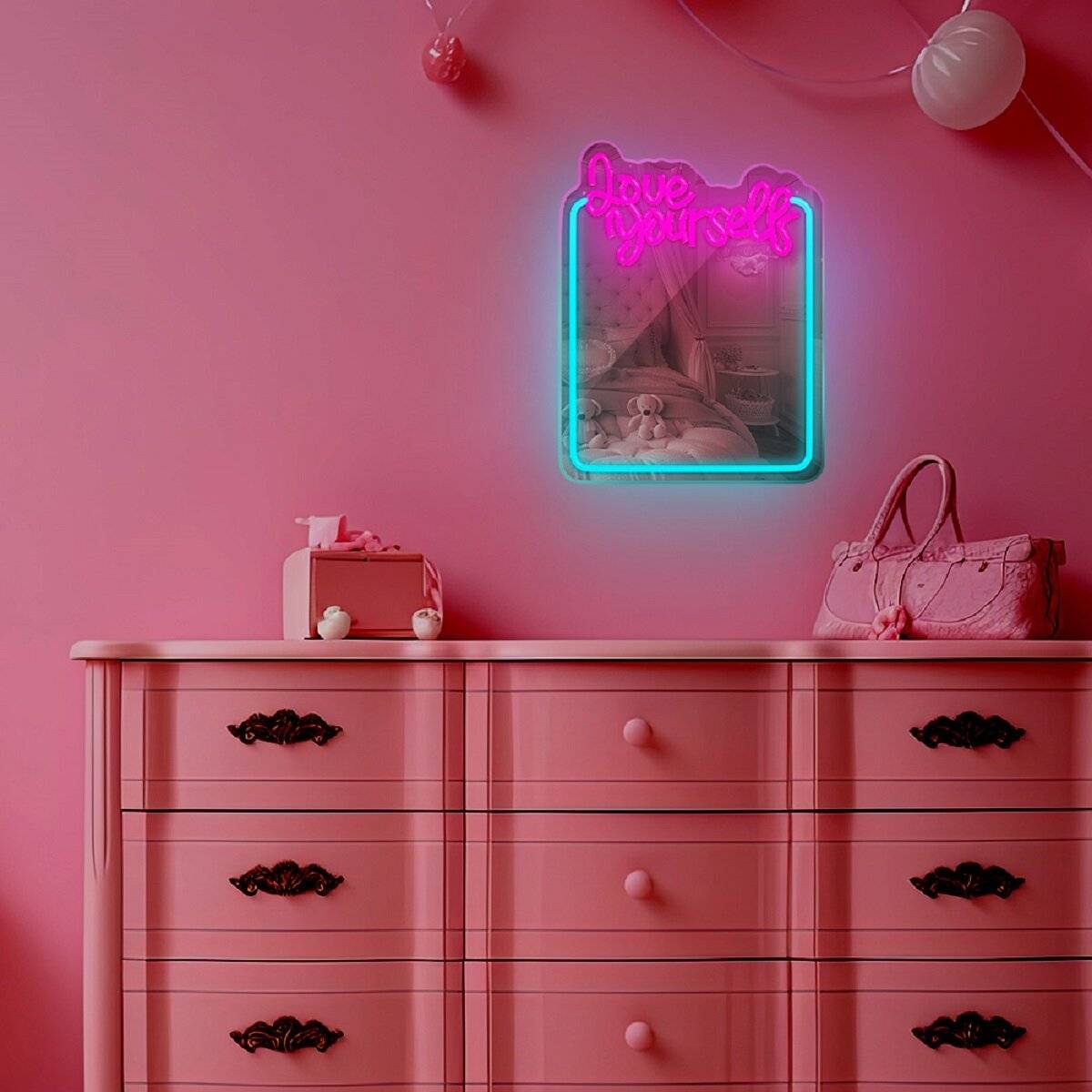 Forever Light LED Neon Dekolicht mit Spiegel Wandkunst Wanddekoration Love Yourself