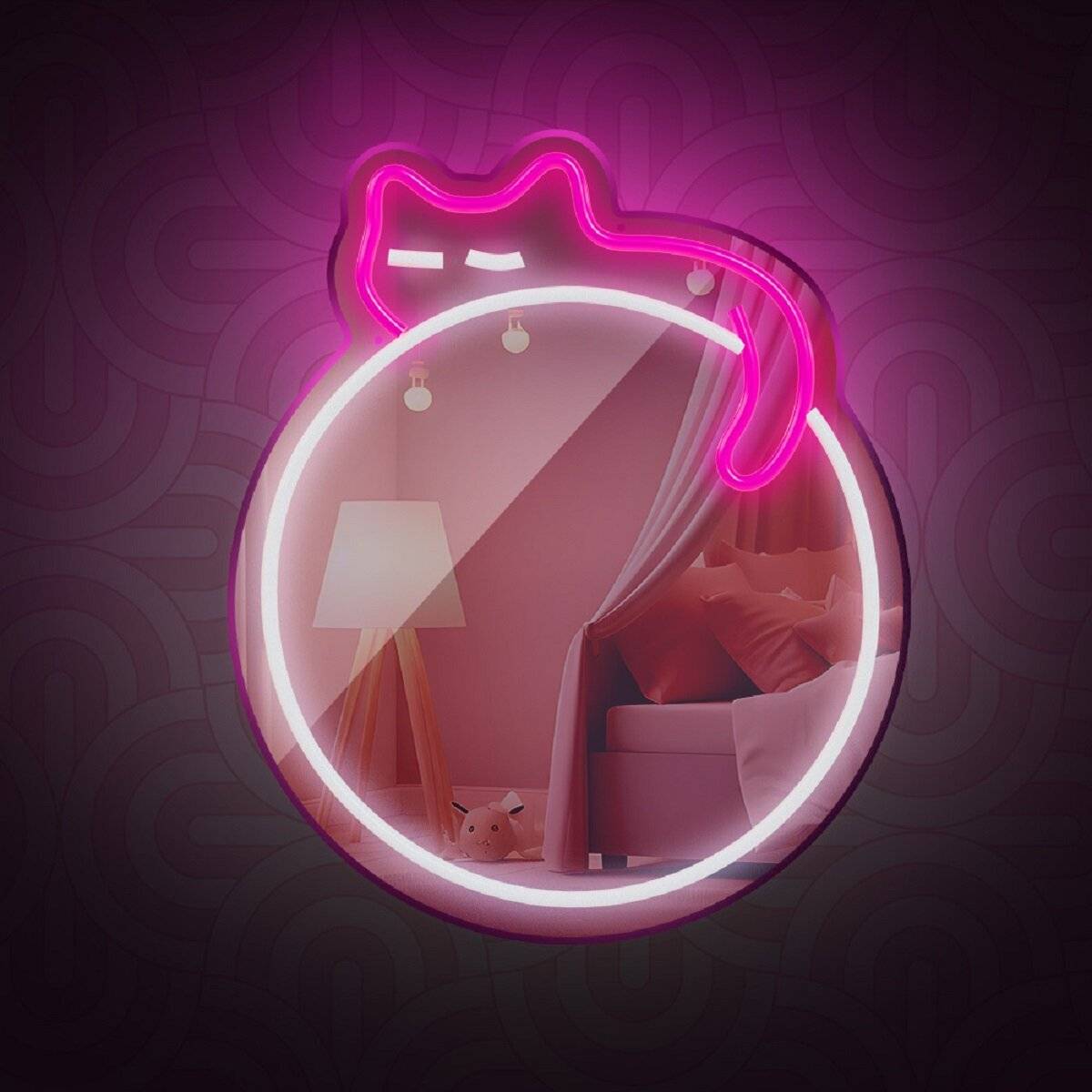 Forever Light LED Neon Dekolicht mit Spiegel Wandkunst Wanddekoration Sleeping Cat