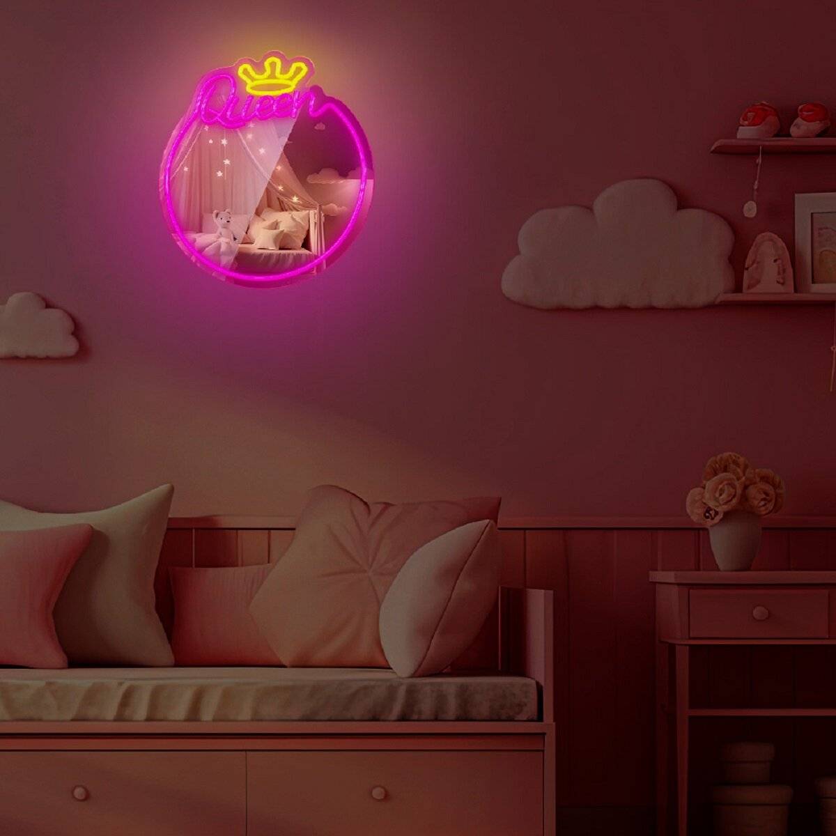 Forever Light LED Neon Dekolicht mit Spiegel Wandkunst Wanddekoration Queen