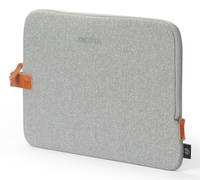 Grauer Filz-Laptop-Schutzbeutel oder Schutzhülle mit orangefarbenen Grifflaschen und Reißverschluss auf weißem Hintergrund.