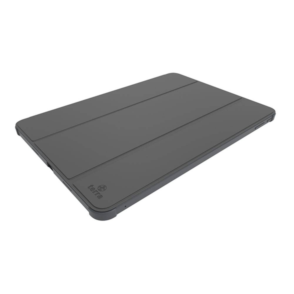 Eine geschlossene graue Tablettasche mit dem 'iHome'-Logo in der Ecke, die ein schlankes und minimalistisches Design aufweist.