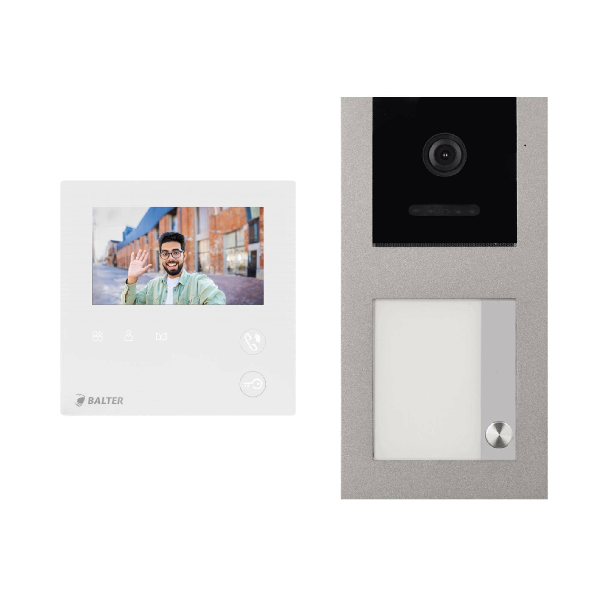 BALTER EVO-MINI Aufputz Video Türsprechanlage 2-Draht Komplett-Set 9-Familie Silber - Weiß