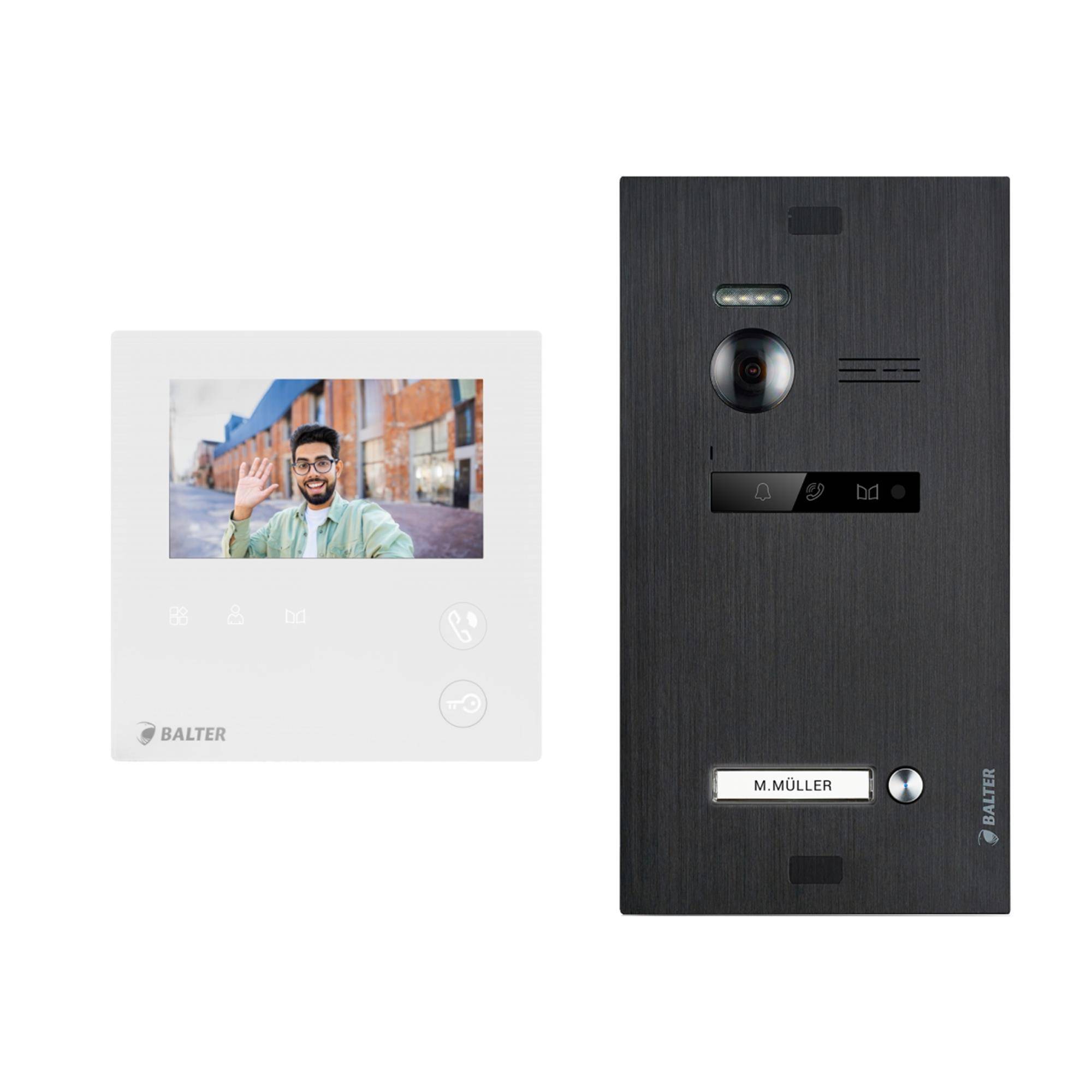 BALTER EVO-MINI Video Türsprechanlage 2-Draht Komplett-Set 1-Familie Schwarz - Weiß