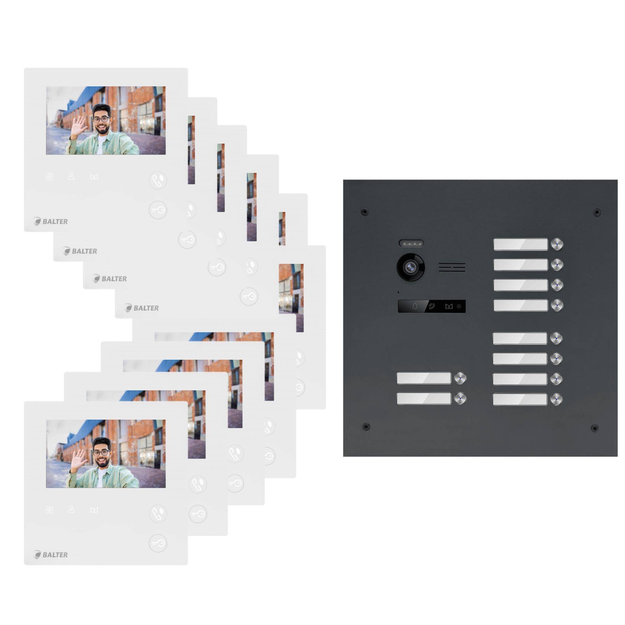 BALTER EVO-MINI Video Türsprechanlage 2-Draht Komplett-Set 10-Familie Anthrazitgrau - Weiß