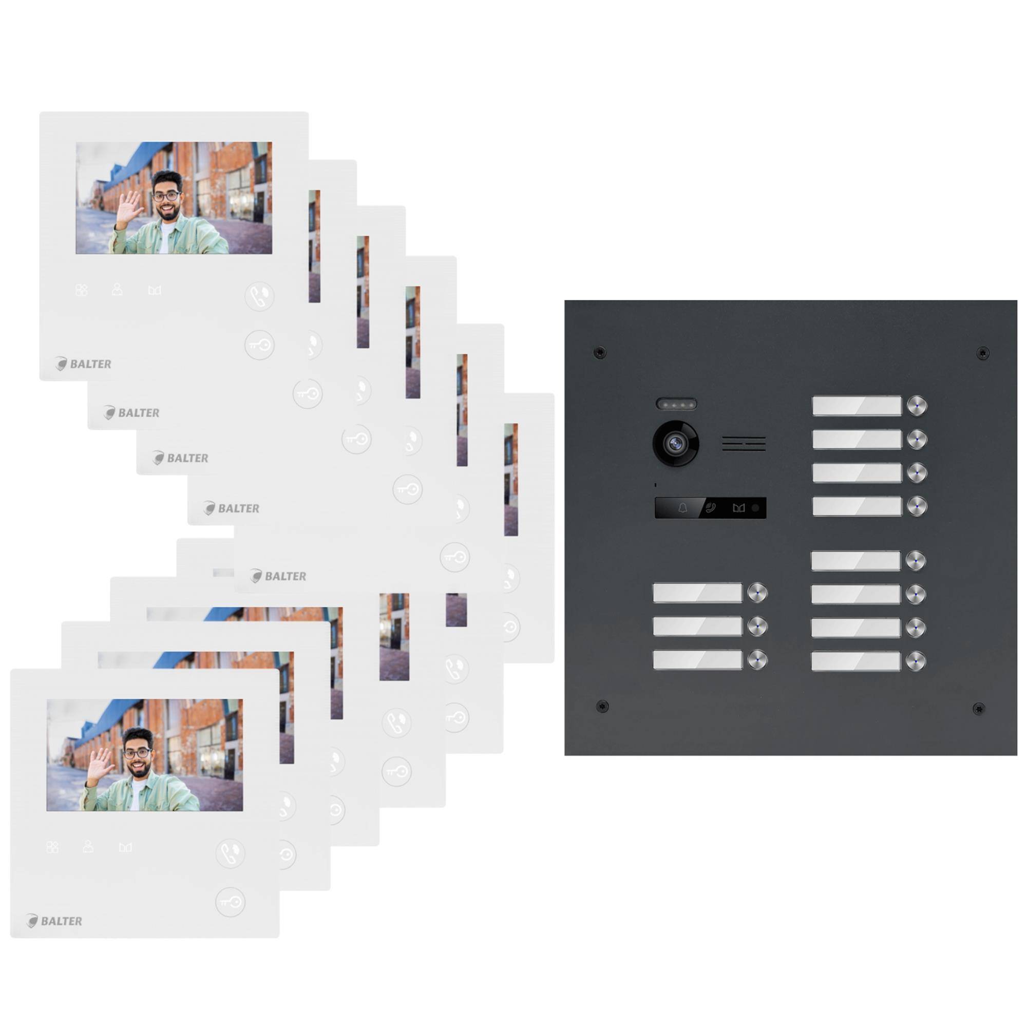 BALTER EVO-MINI Video Türsprechanlage 2-Draht Komplett-Set 11-Familie Anthrazitgrau - Weiß