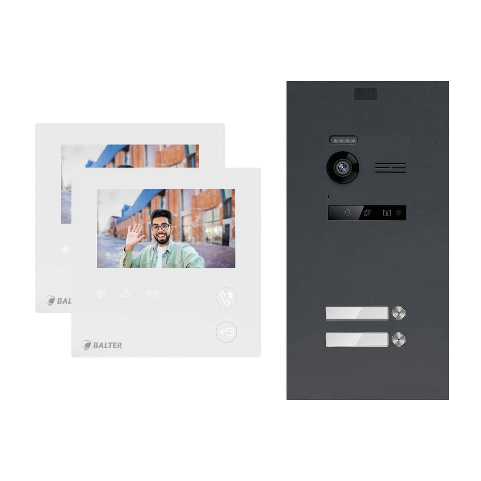 BALTER EVO-MINI Video Türsprechanlage 2-Draht Komplett-Set 3-Familie Anthrazitgrau - Weiß