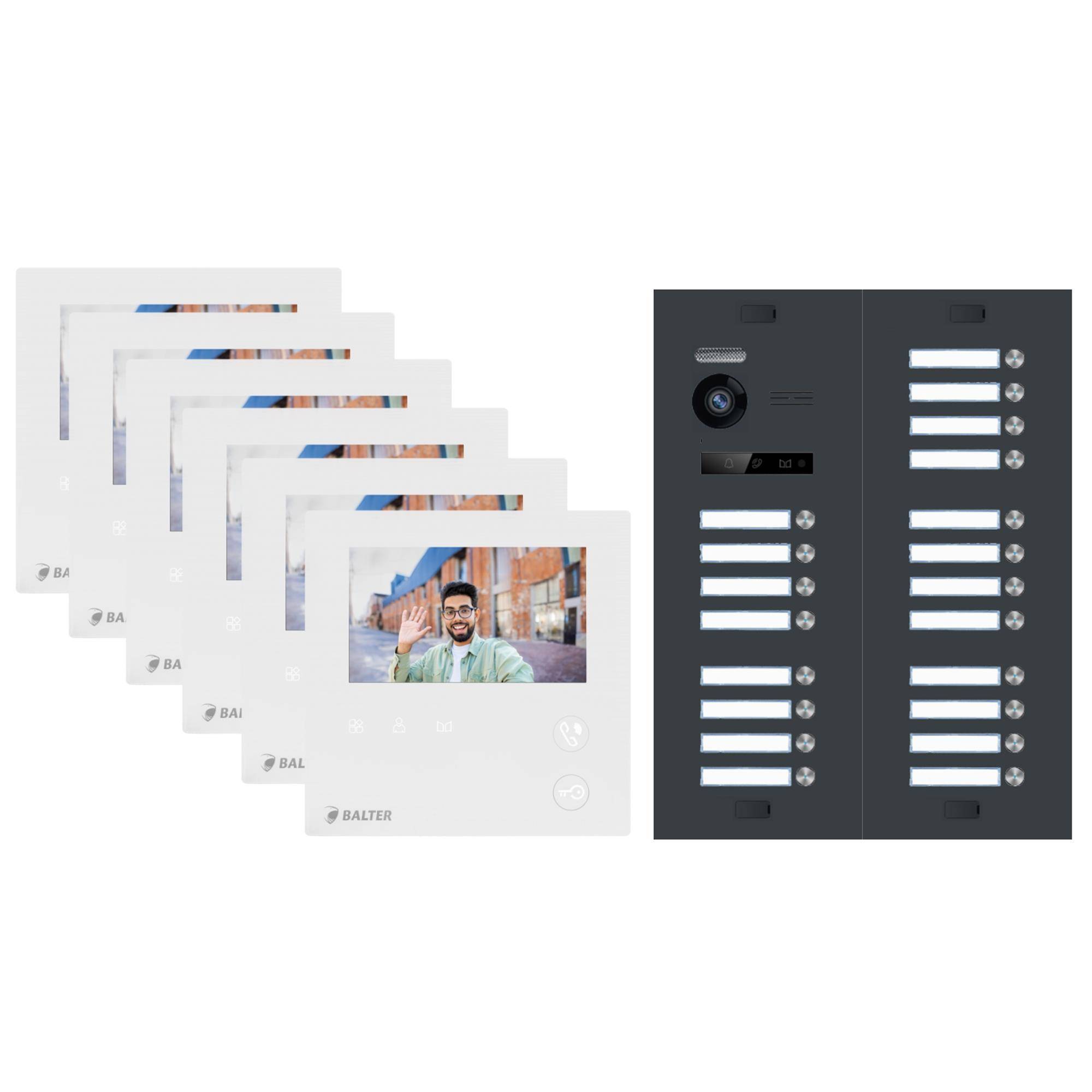 BALTER EVO-MINI Video Türsprechanlage 2-Draht Komplett-Set 20-Familie Anthrazitgrau - Weiß