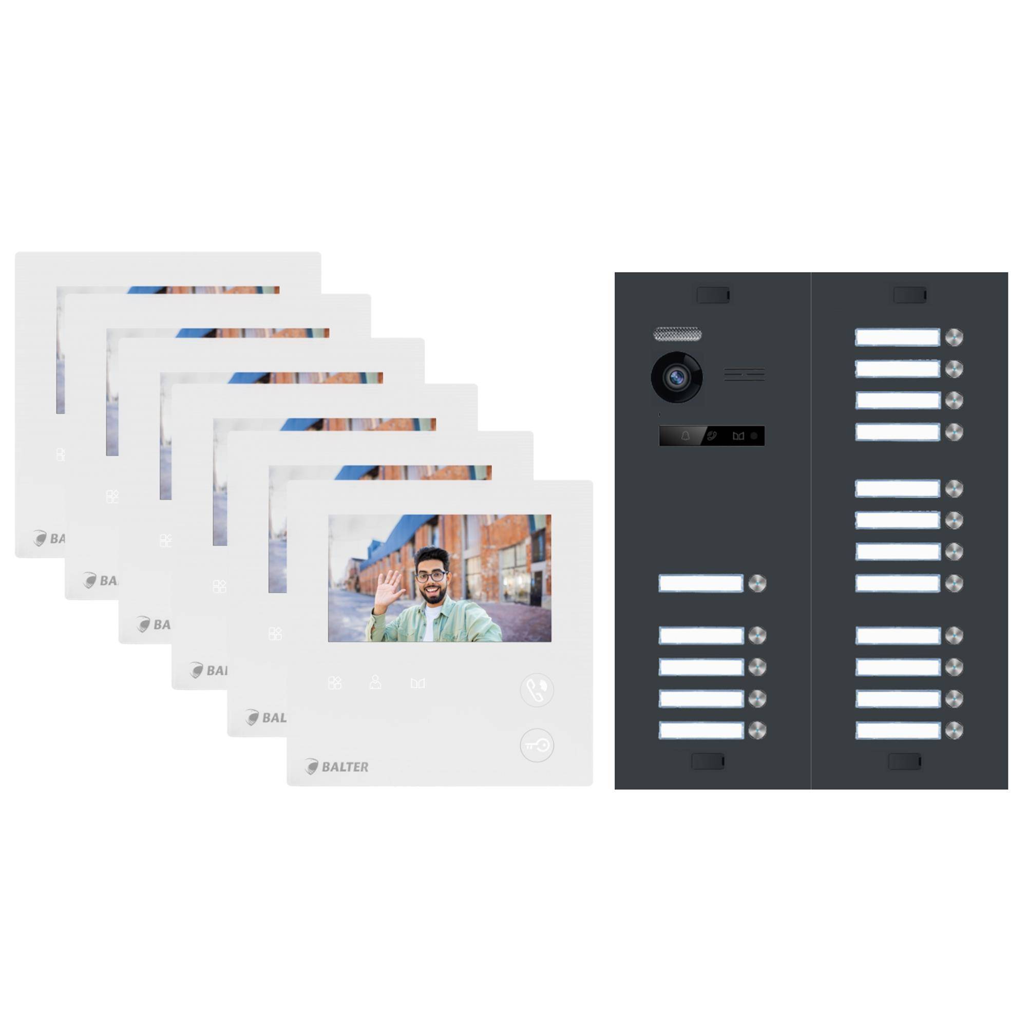 BALTER EVO-MINI Video Türsprechanlage 2-Draht Komplett-Set 17-Familie Anthrazitgrau - Weiß