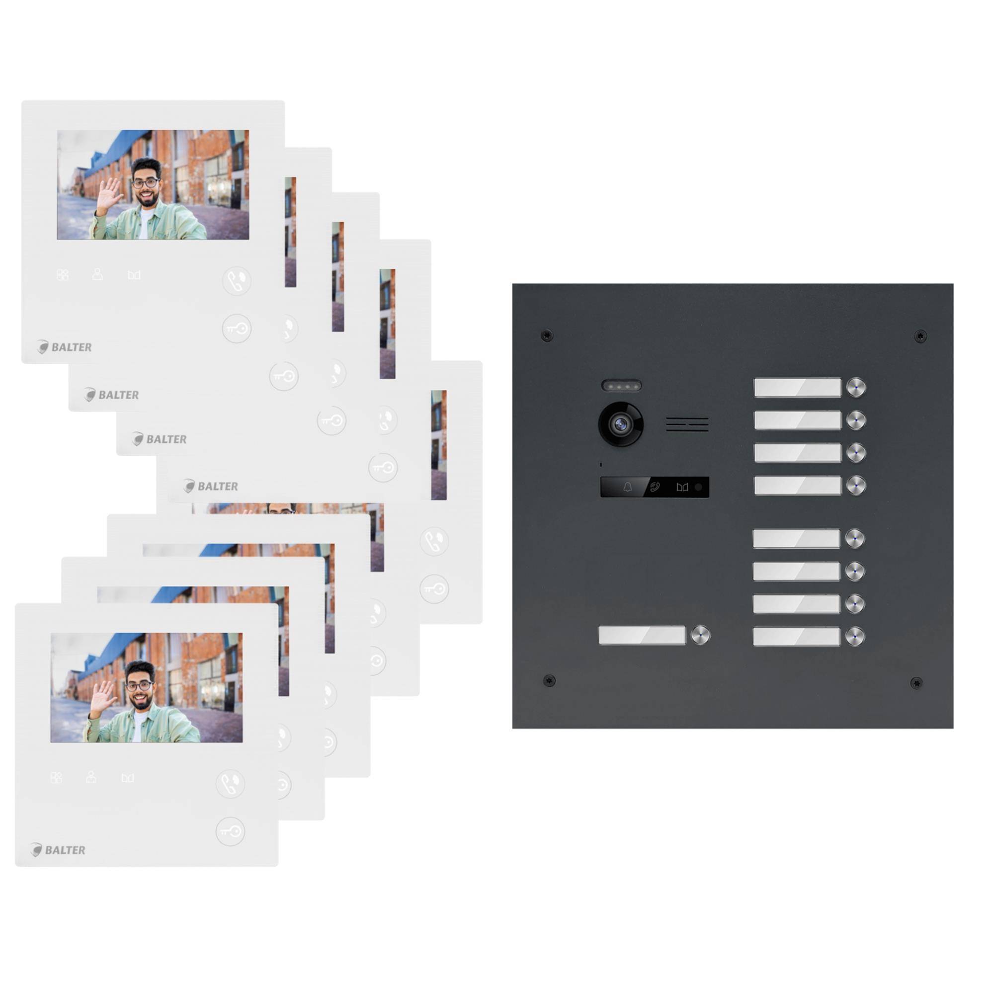 BALTER EVO-MINI Video Türsprechanlage 2-Draht Komplett-Set 9-Familie Anthrazitgrau - Weiß