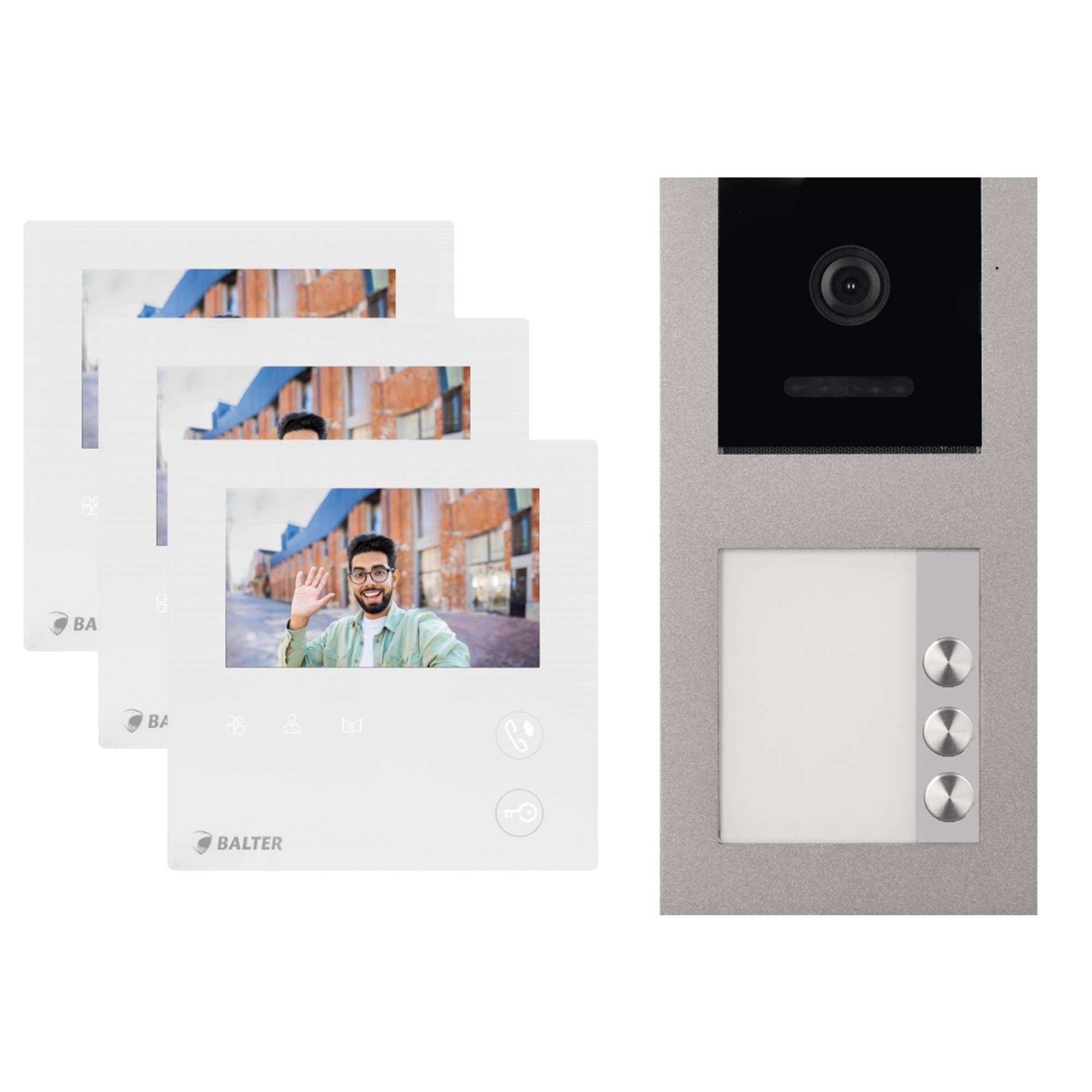 BALTER EVO-MINI Aufputz Video Türsprechanlage 2-Draht Komplett-Set 9-Familie Silber - Weiß
