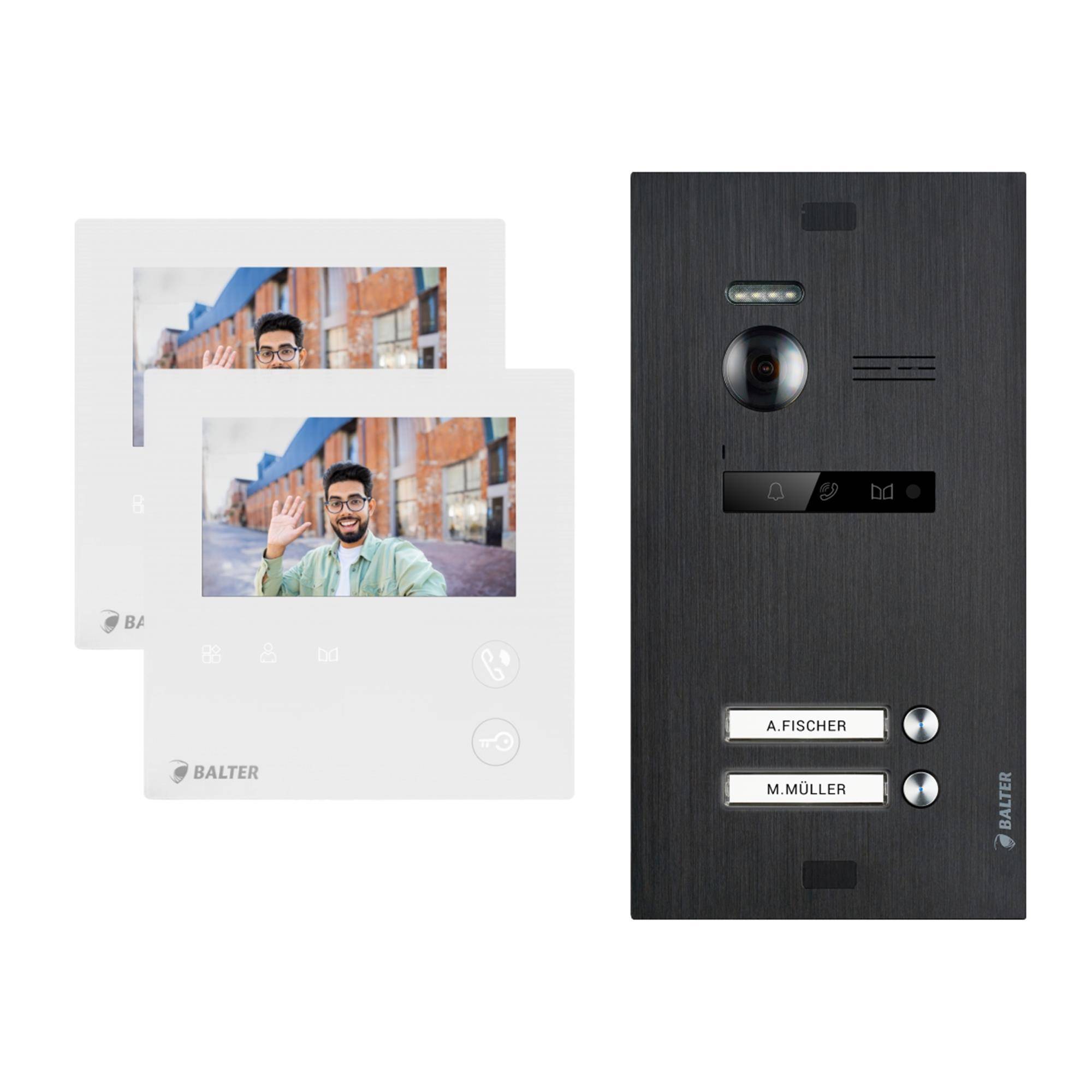BALTER EVO-MINI Video Türsprechanlage 2-Draht Komplett-Set 2-Familie Schwarz - Weiß