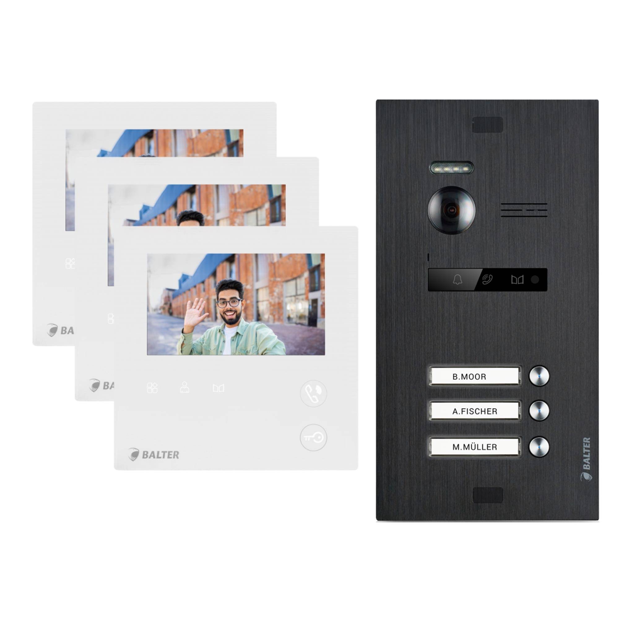 BALTER EVO-MINI Video Türsprechanlage 2-Draht Komplett-Set 3-Familie Schwarz - Weiß
