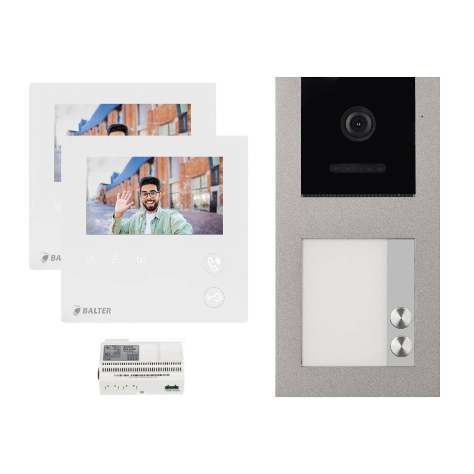 BALTER EVO-MINI Aufputz Video Türsprechanlage 2-Draht Komplett-Set 9-Familie Silber - Weiß
