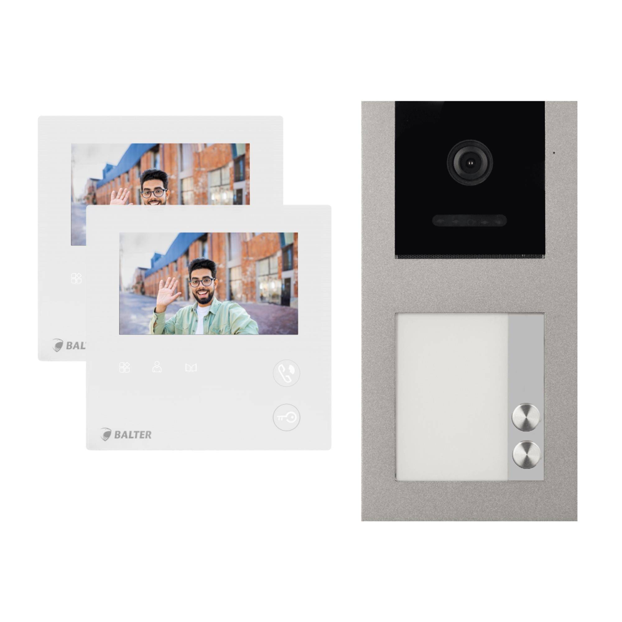 BALTER EVO-MINI Aufputz Video Türsprechanlage 2-Draht Komplett-Set 9-Familie Silber - Weiß