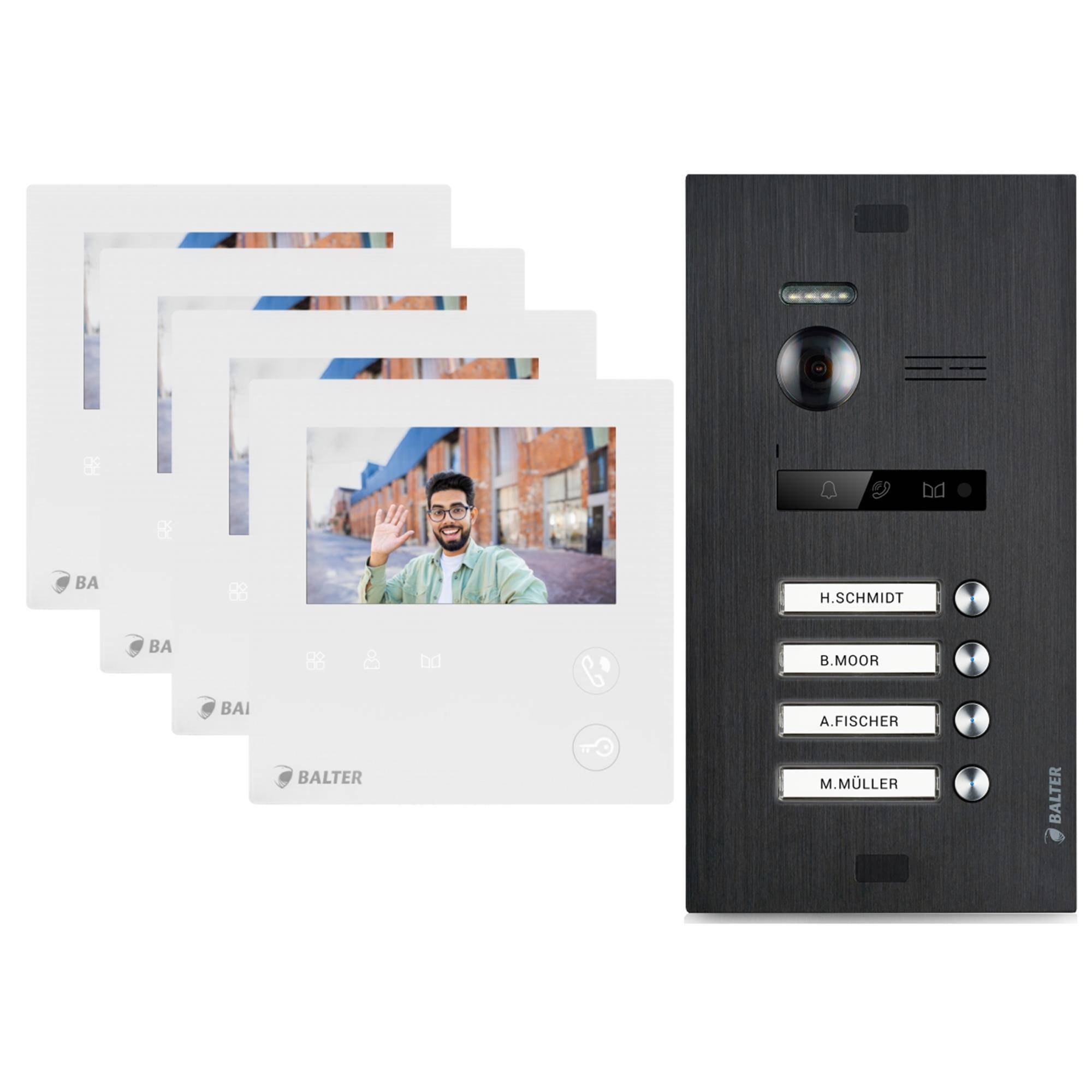 BALTER EVO-MINI Video Türsprechanlage 2-Draht Komplett-Set 4-Familie Schwarz - Weiß