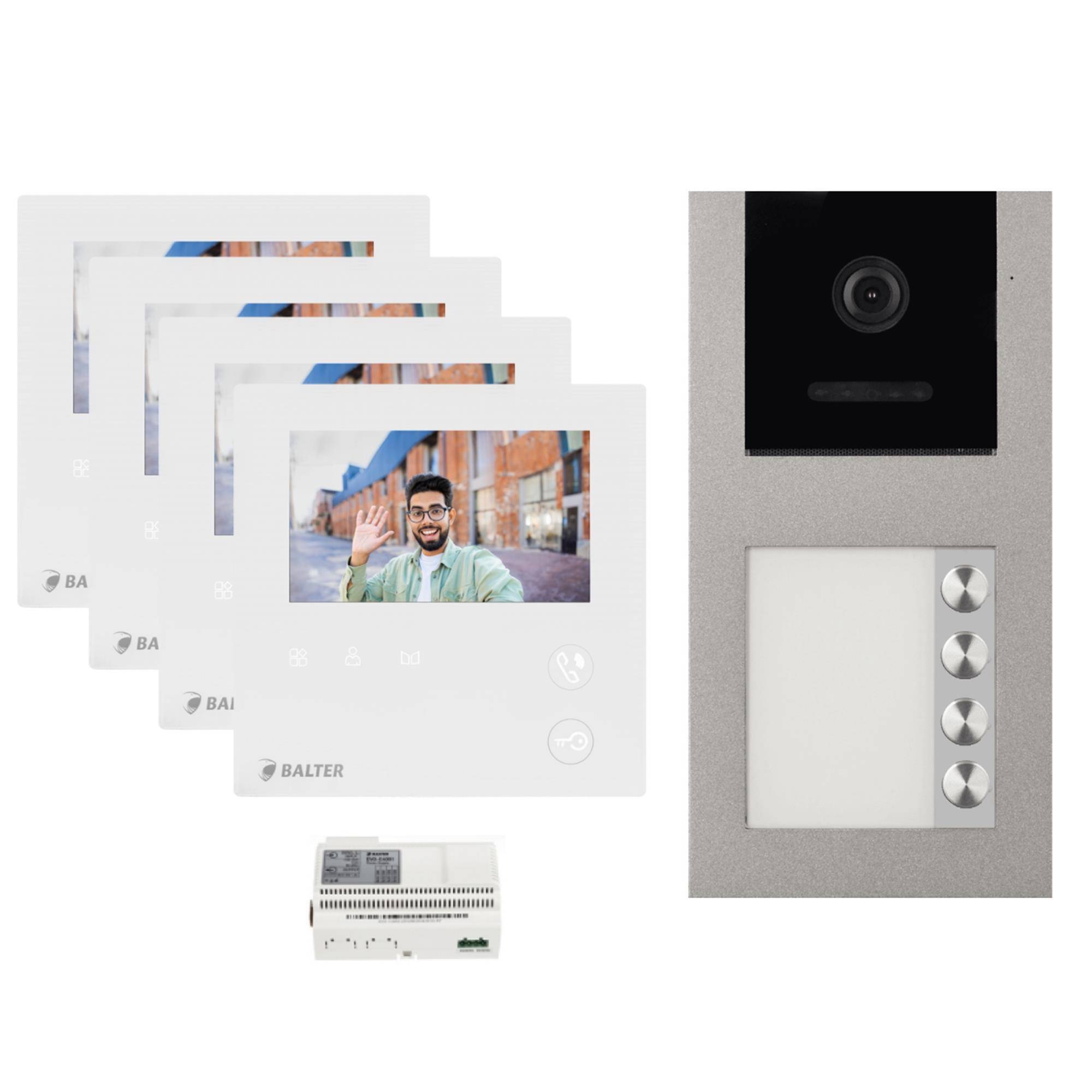 BALTER EVO-MINI Aufputz Video Türsprechanlage 2-Draht Komplett-Set 9-Familie Silber - Weiß