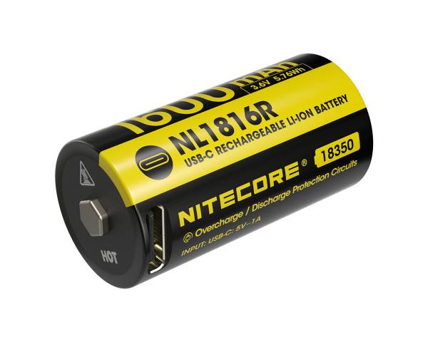 Nitecore Li-Ion NL1816R 18350 Akku, mit USB-C-Ladeanschluss, 3,6V 1600mAh
