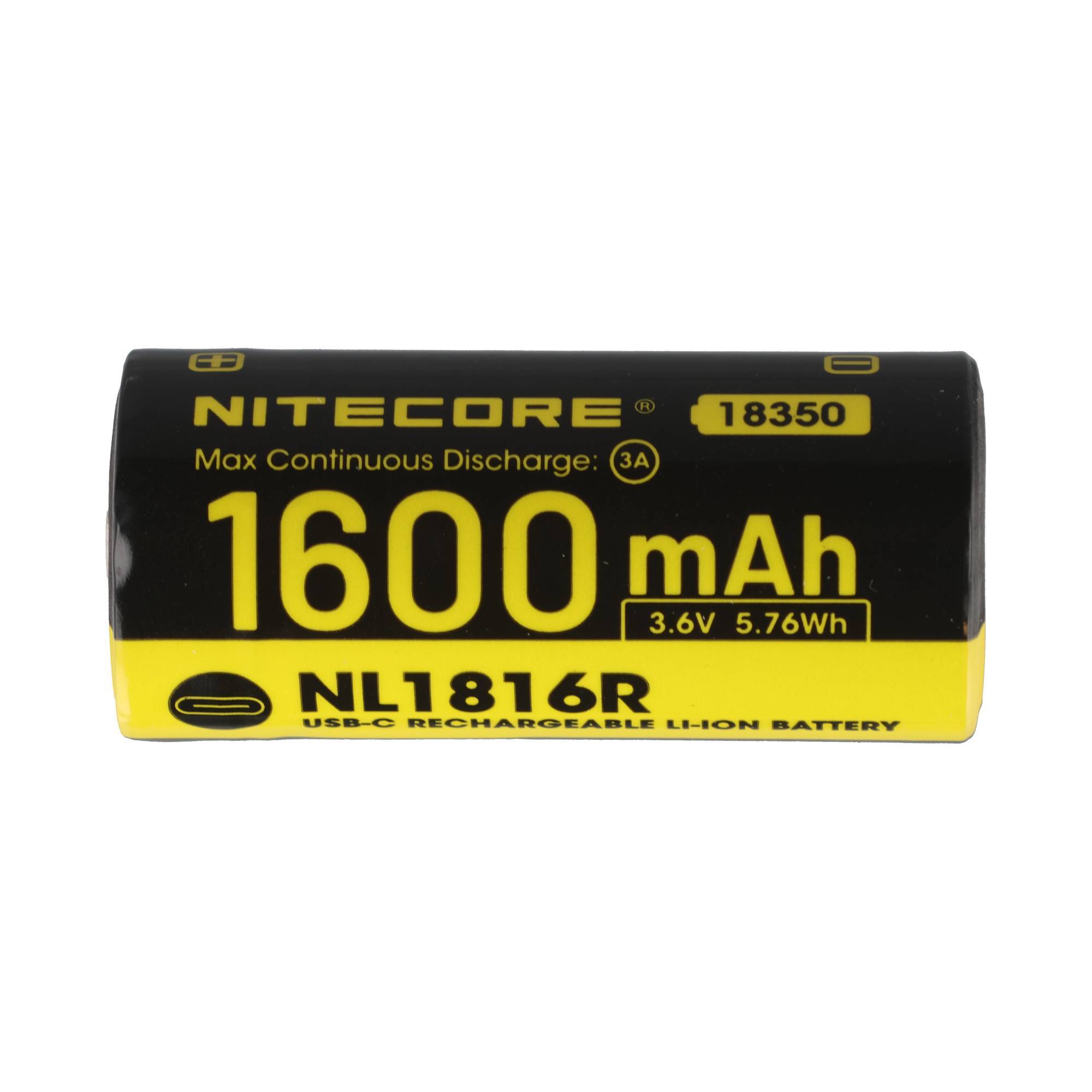 Nitecore NL1816R 18350 USB-C wiederaufladbare Li-Ionen-Batterie, 1600 mAh, 3,6V