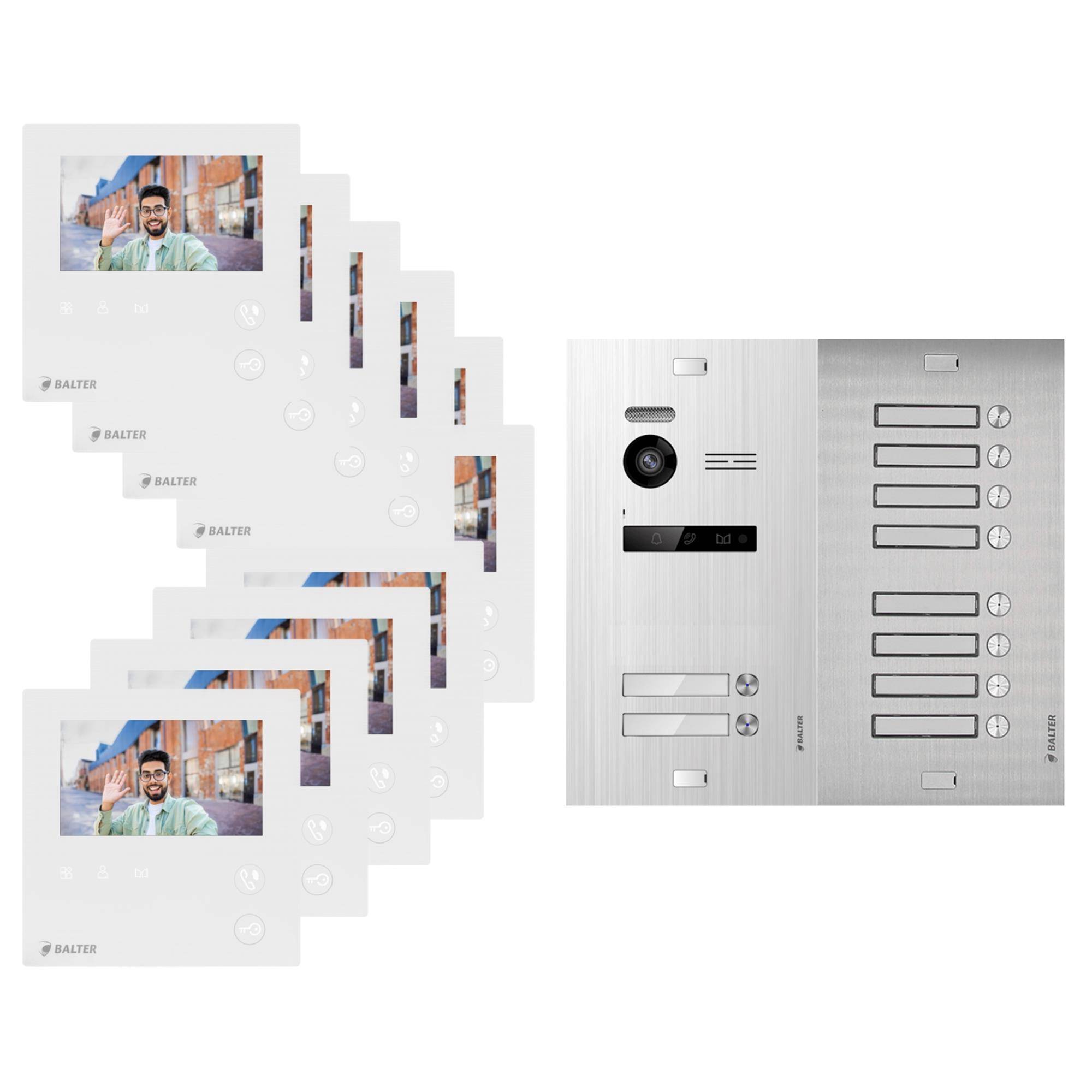 BALTER EVO-MINI Video Türsprechanlage 2-Draht Komplett-Set 10-Familie Silber - Weiß