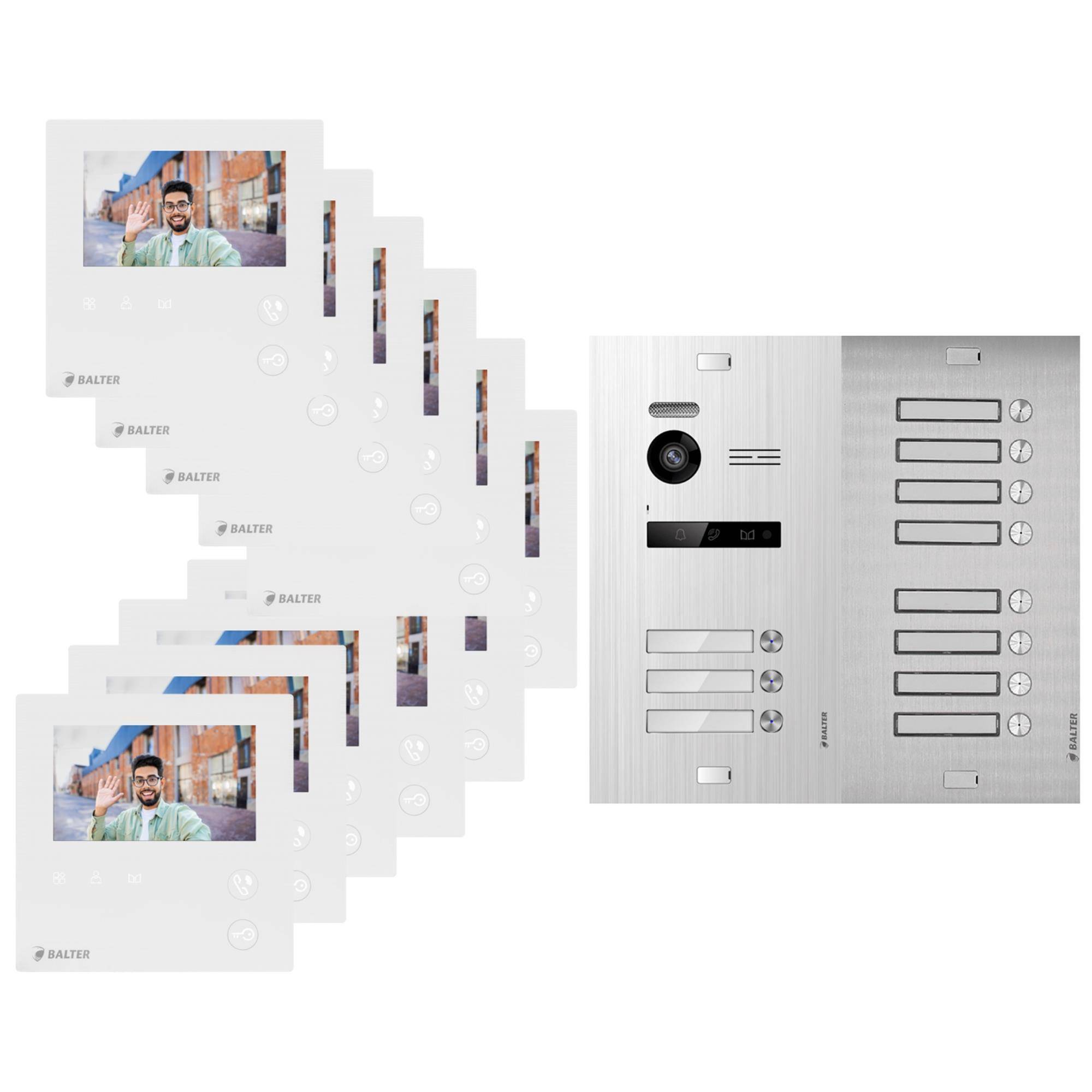 BALTER EVO-MINI Video Türsprechanlage 2-Draht Komplett-Set 11-Familie Silber - Weiß