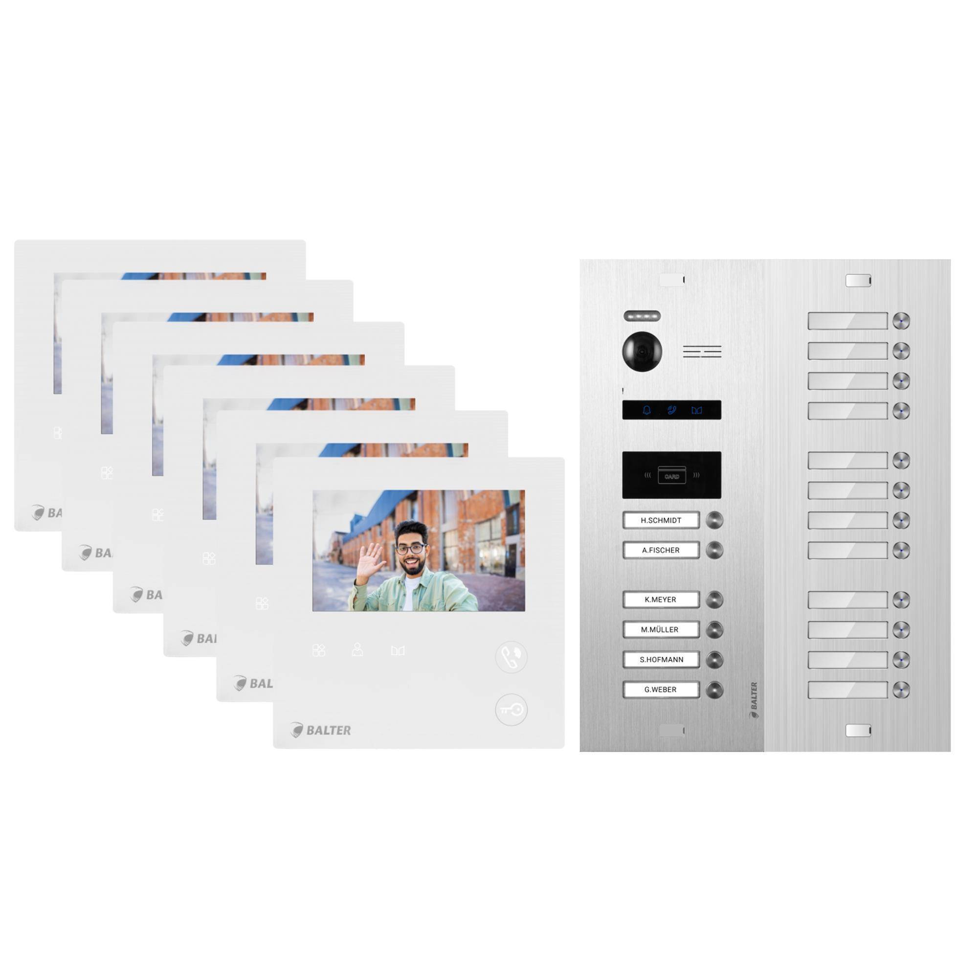 BALTER EVO-MINI Video Türsprechanlage 2-Draht Komplett-Set 18-Familie Silber - Weiß