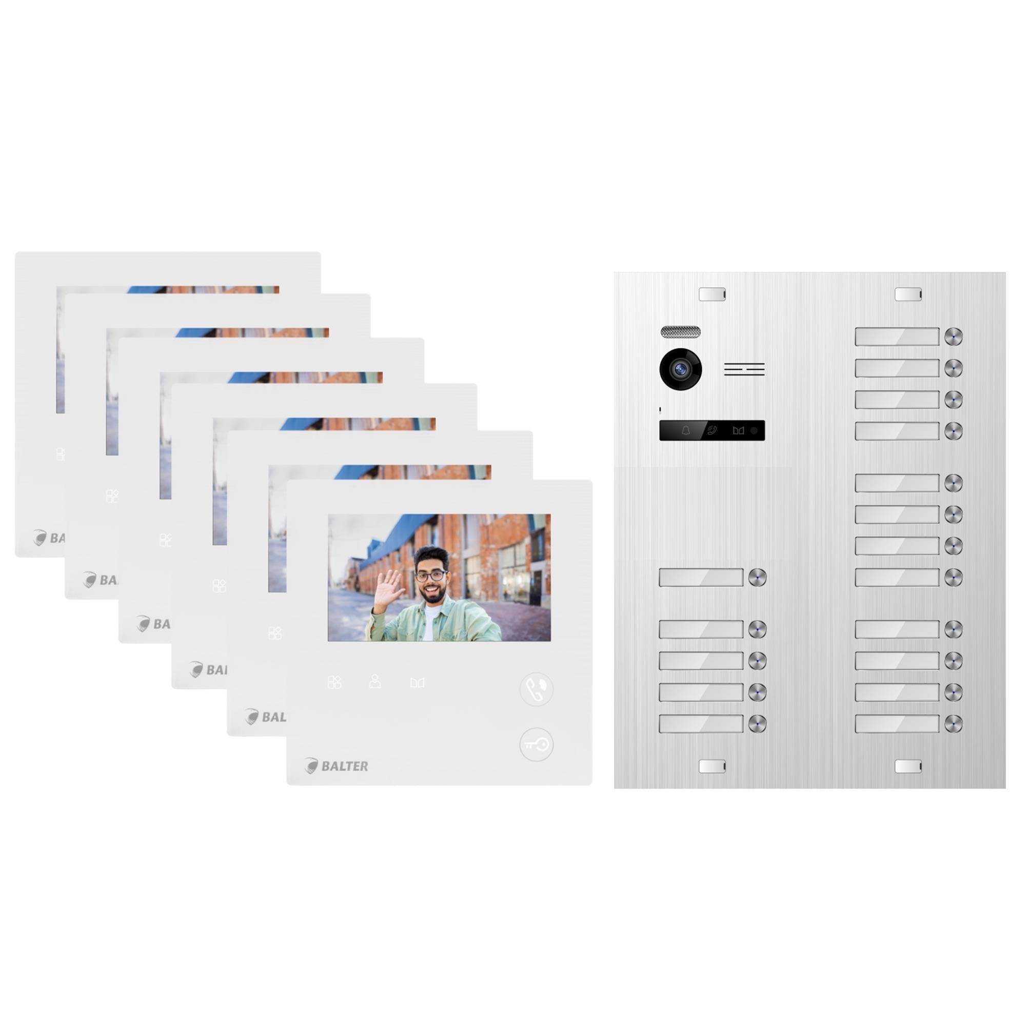 BALTER EVO-MINI Video Türsprechanlage 2-Draht Komplett-Set 17-Familie Silber - Weiß