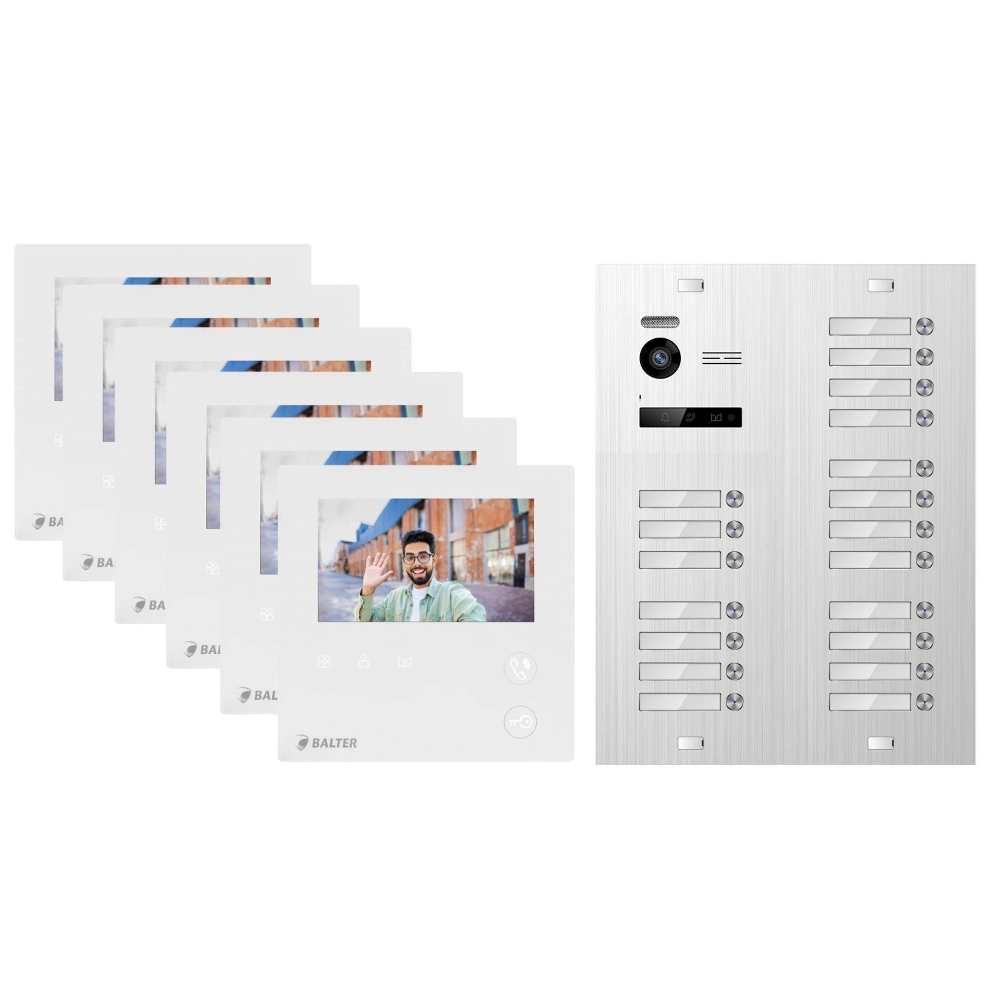 BALTER EVO-MINI Video Türsprechanlage 2-Draht Komplett-Set 19-Familie Silber - Weiß