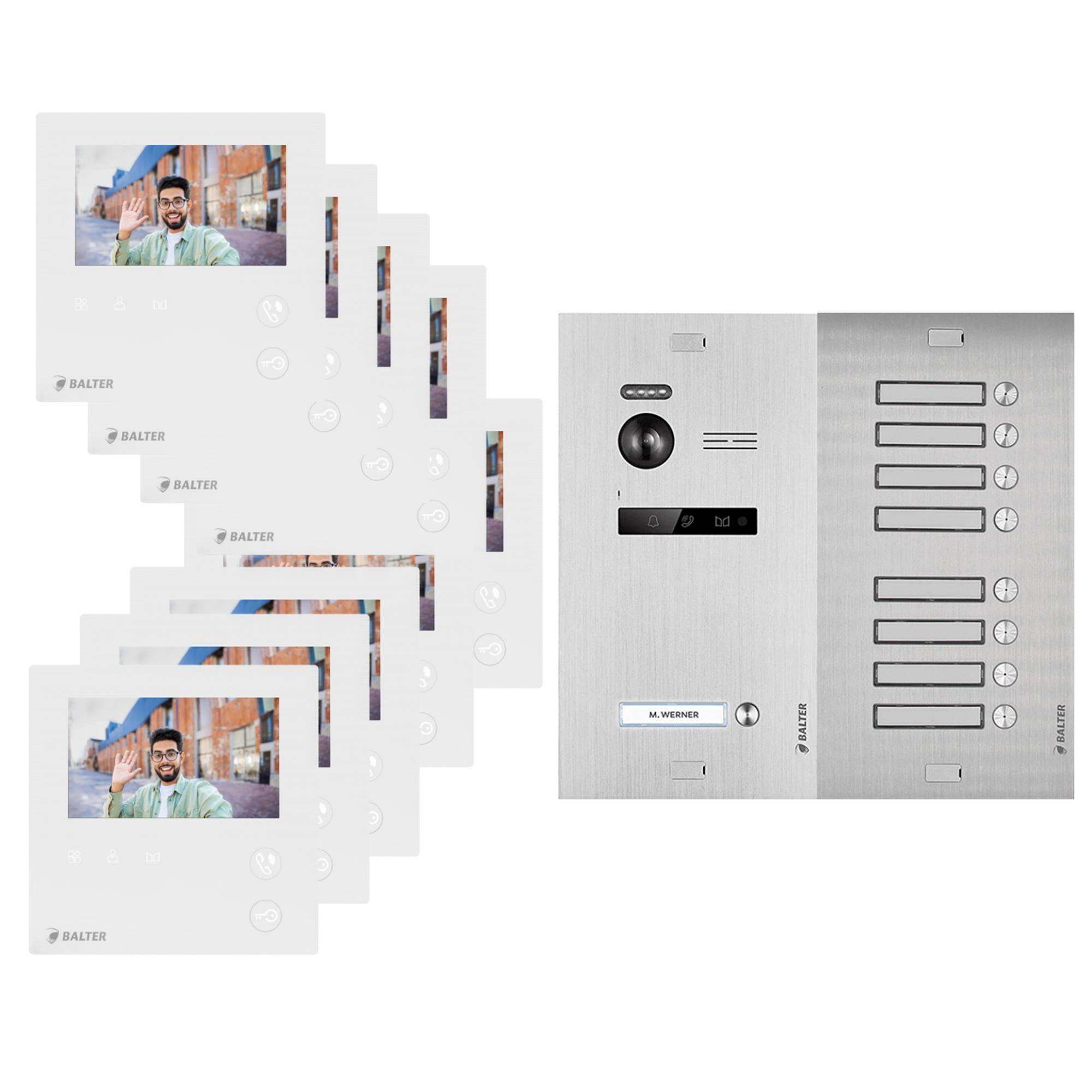 BALTER EVO-MINI Video Türsprechanlage 2-Draht Komplett-Set 9-Familie Silber - Weiß