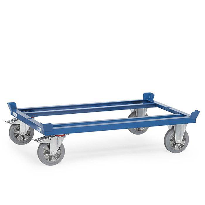 Paletten-Fahrgestell - für Flachpaletten und Gitterboxen - blaugraue Elastic-Vollgummi-Bereifung