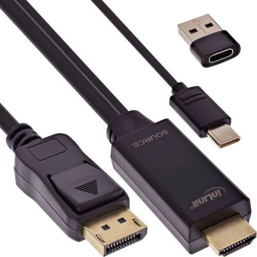InLine® HDMI zu DisplayPort Konverter Kabel, 4K60Hz, schwarz/gold, 1,5m Kabel Adapter- /