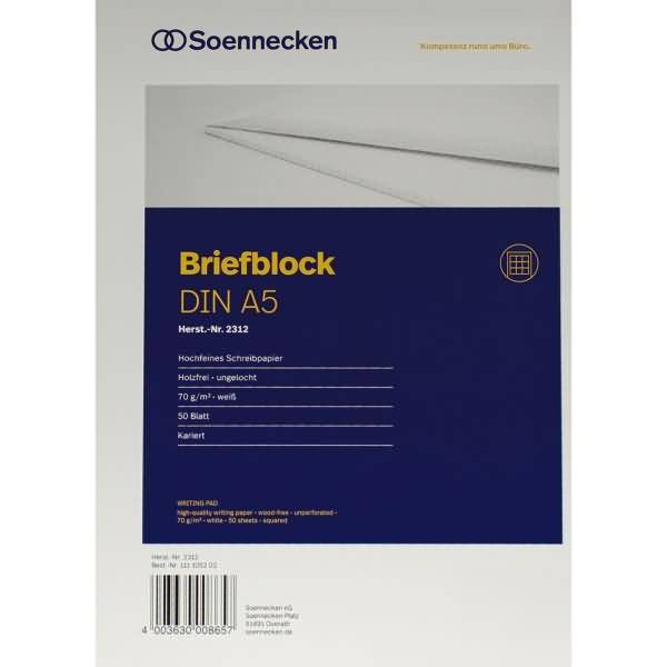 Briefblock 2312 DIN A5 70g kariert 50 Blatt weiß