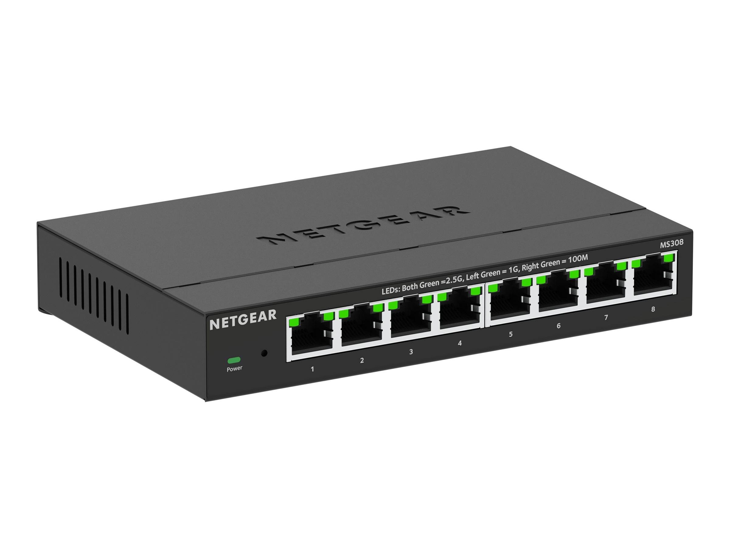 Netgear MS308, 8 Port Multi-Gigabit Unmanaged 2.5G Switch MS308, 8 Port Multi-Gigabit 2.5G Unmanaged Switch, 3 Jahre Garantie, Metallgehäuse, lüfter