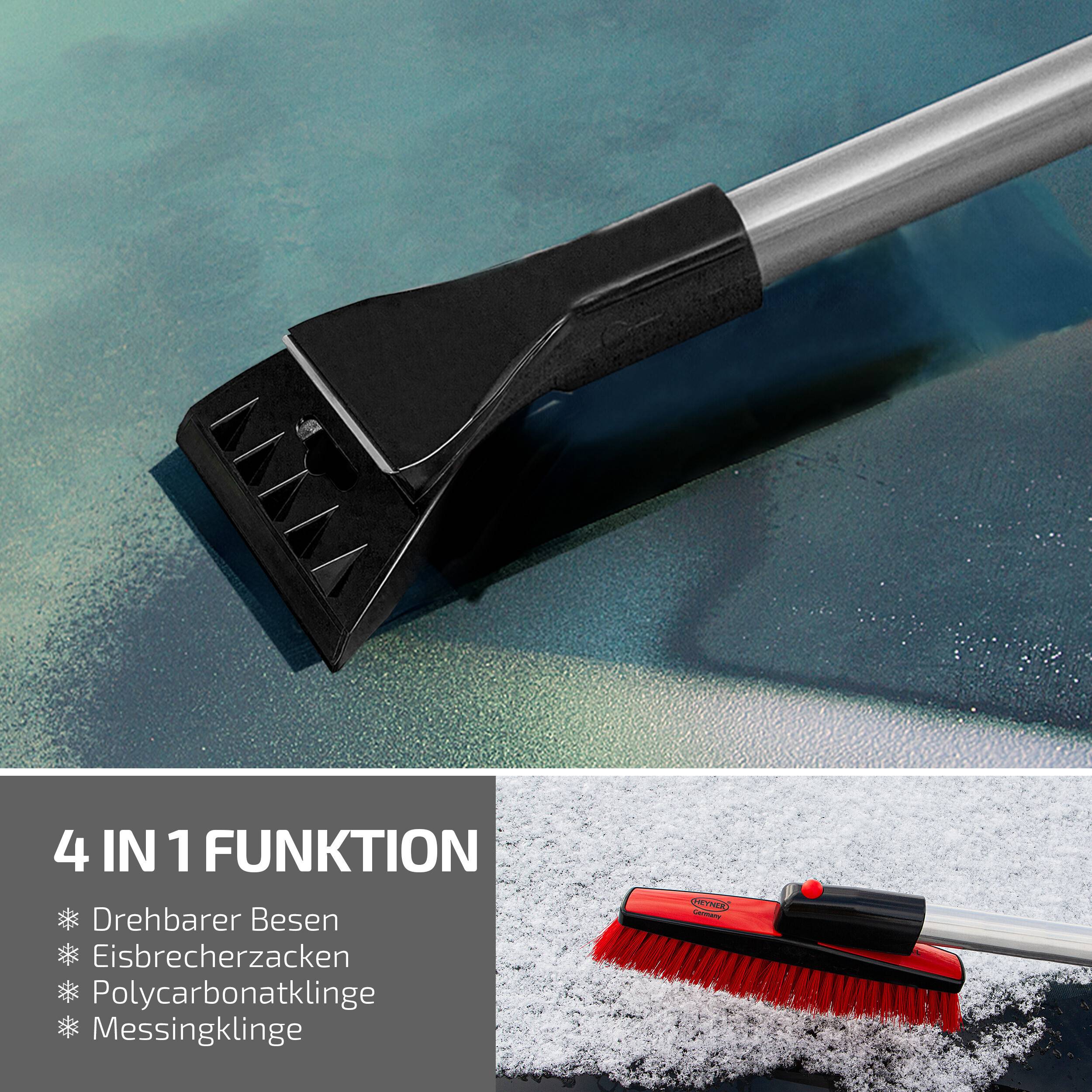 HEYNER® Schneebesen Teleskop 100-160 cm mit Messingklinge Eiskratzer 360 ° drehbar Scheibenkratzer schonend ausziehbar