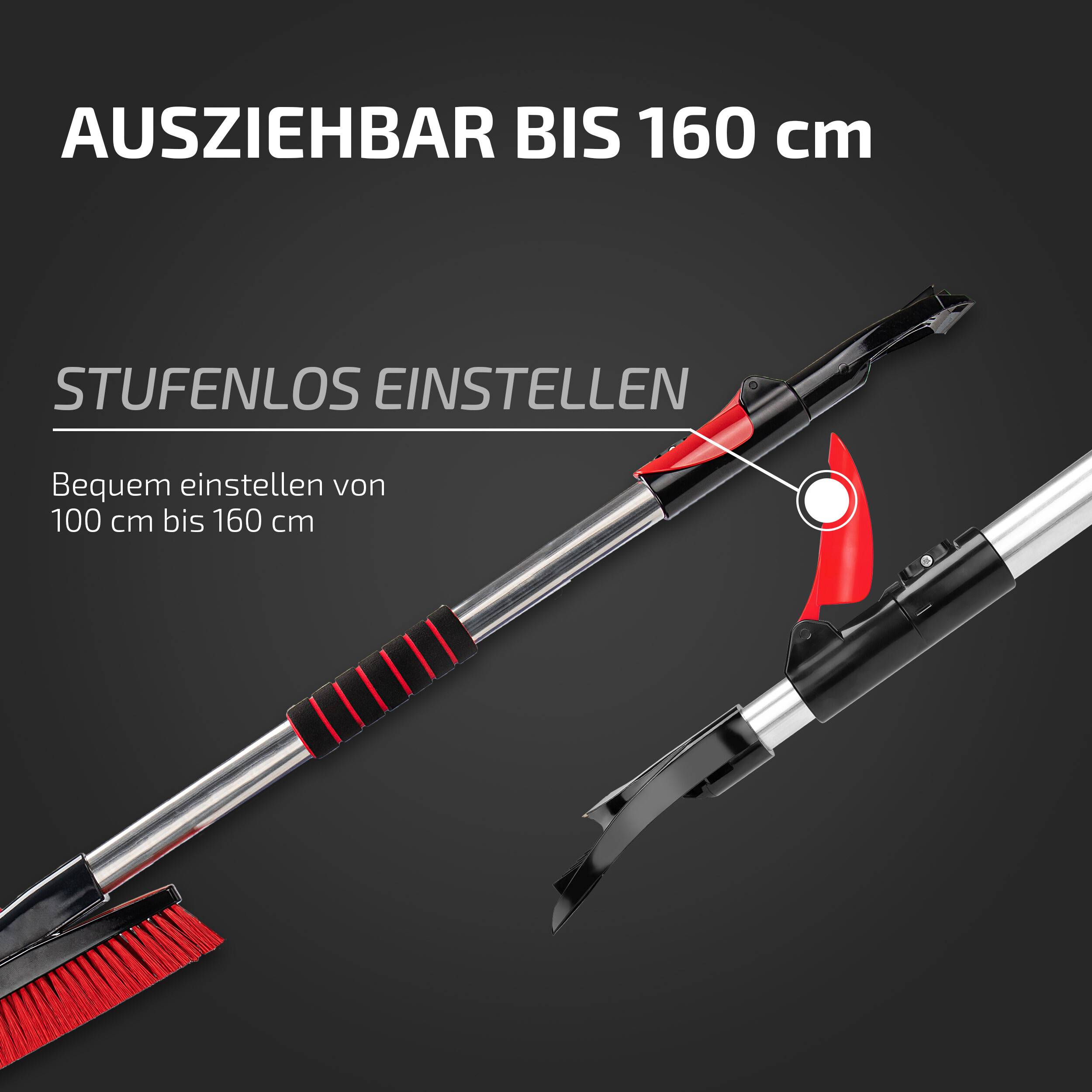 HEYNER® Schneebesen Teleskop 100-160 cm mit Messingklinge Eiskratzer 360 ° drehbar Scheibenkratzer schonend ausziehbar