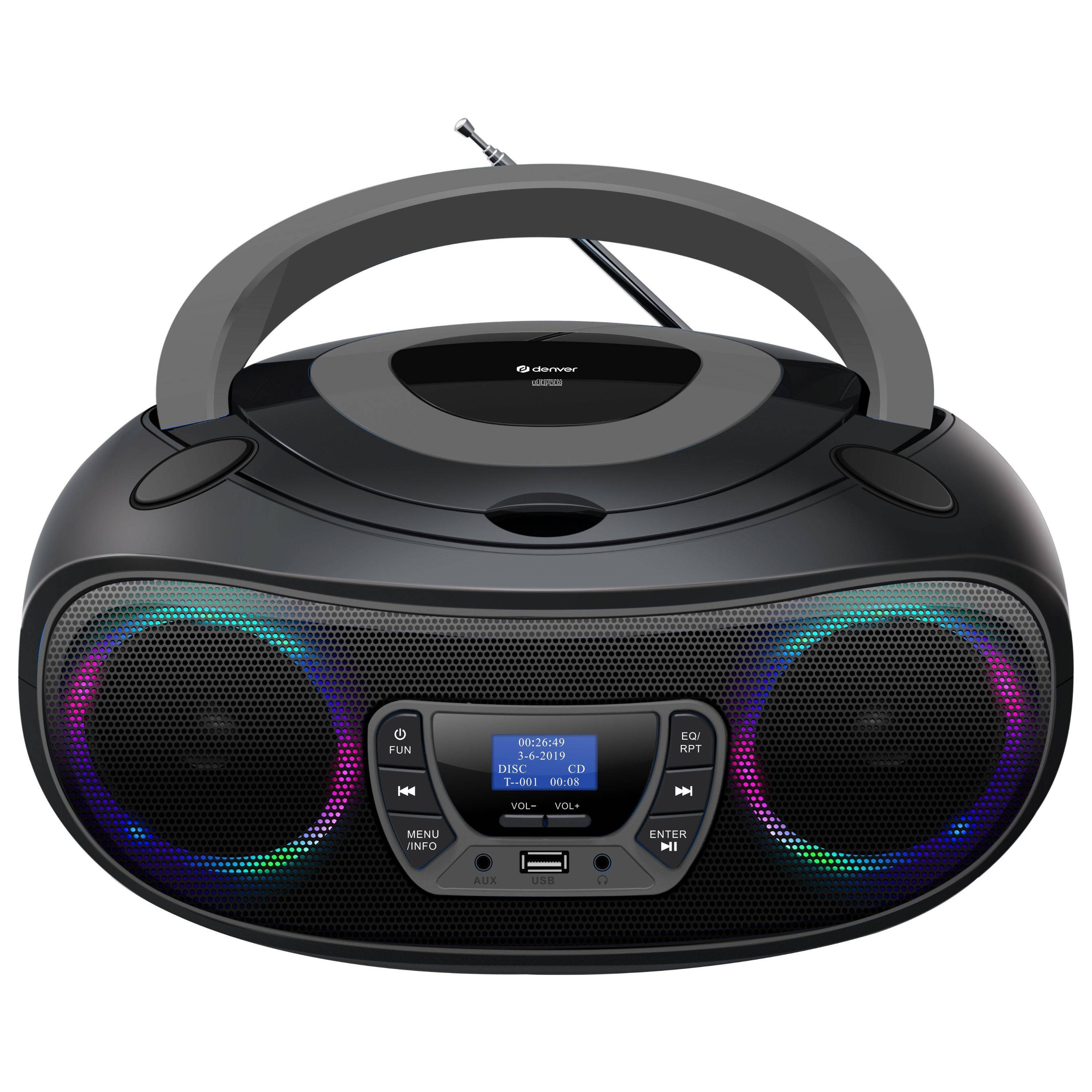 DENVER TDB-212GR Retro-Boombox: DAB+/FM, Bluetooth, USB, CD, AUX, MP3, LCD, Stereo mit Lichteffekten