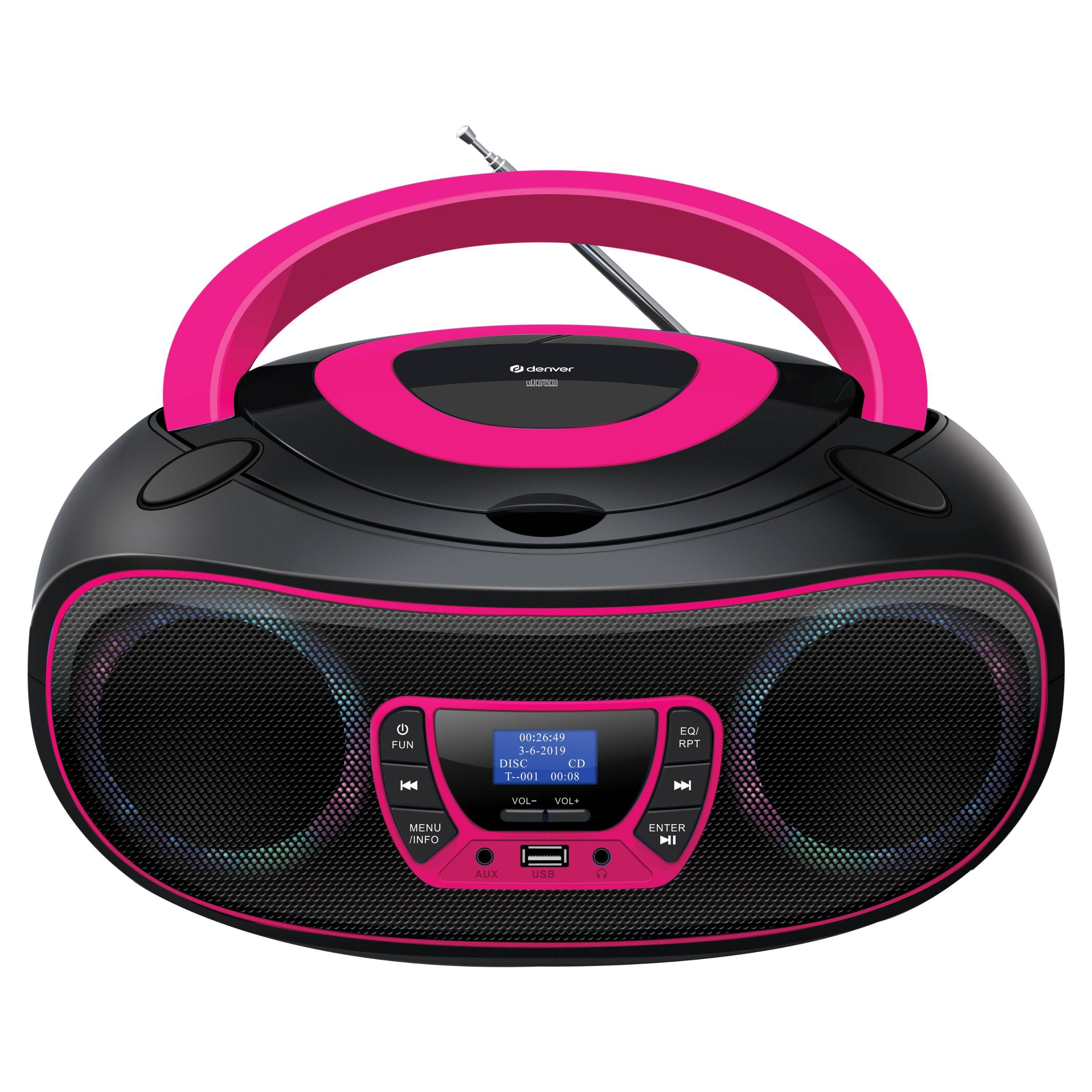 DENVER TDB-212P Retro-Boombox: DAB+/FM, Bluetooth, USB, CD, AUX, MP3, LCD, Stereo mit Lichteffekten
