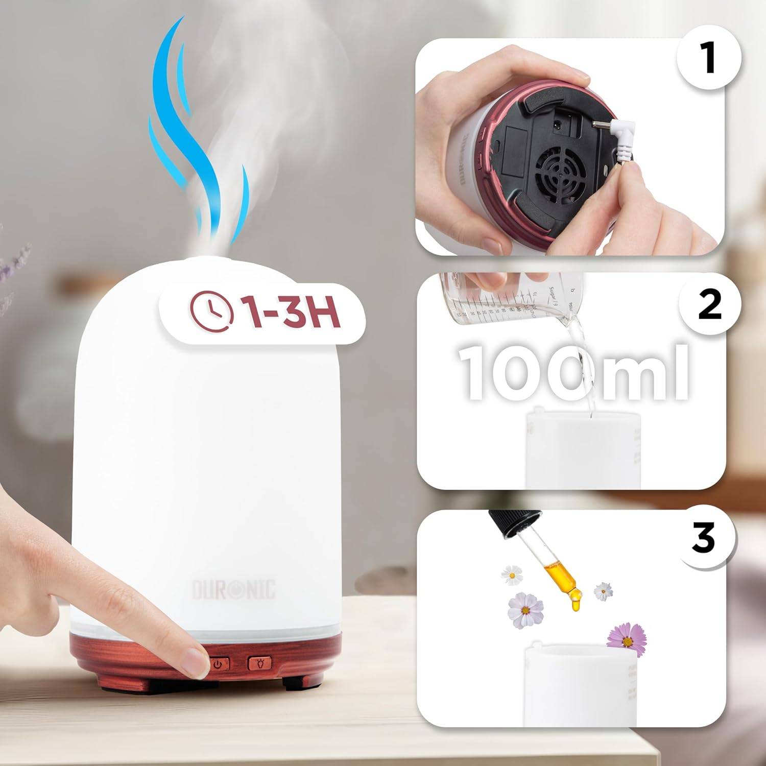 Aroma Diffuser, Diffuser mit 100 ml Wassertank, Diffusor für ätherische Öle, Raumduft als Lufterfrischer, Duftsprüher für Duftöl