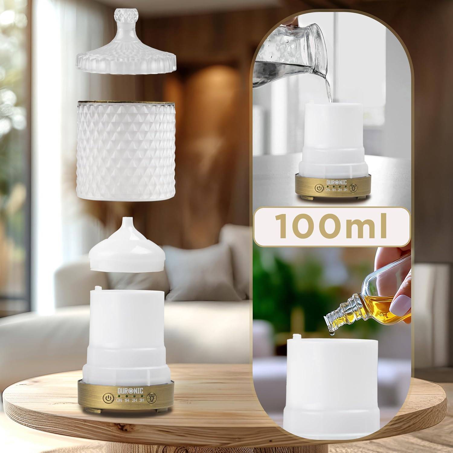 AD31 Aroma Diffuser, Diffuser mit 100 ml Wassertank, Diffusor für ätherische Öle, Raumduft als Lufterfrischer, Duftsprüher für Duftöl