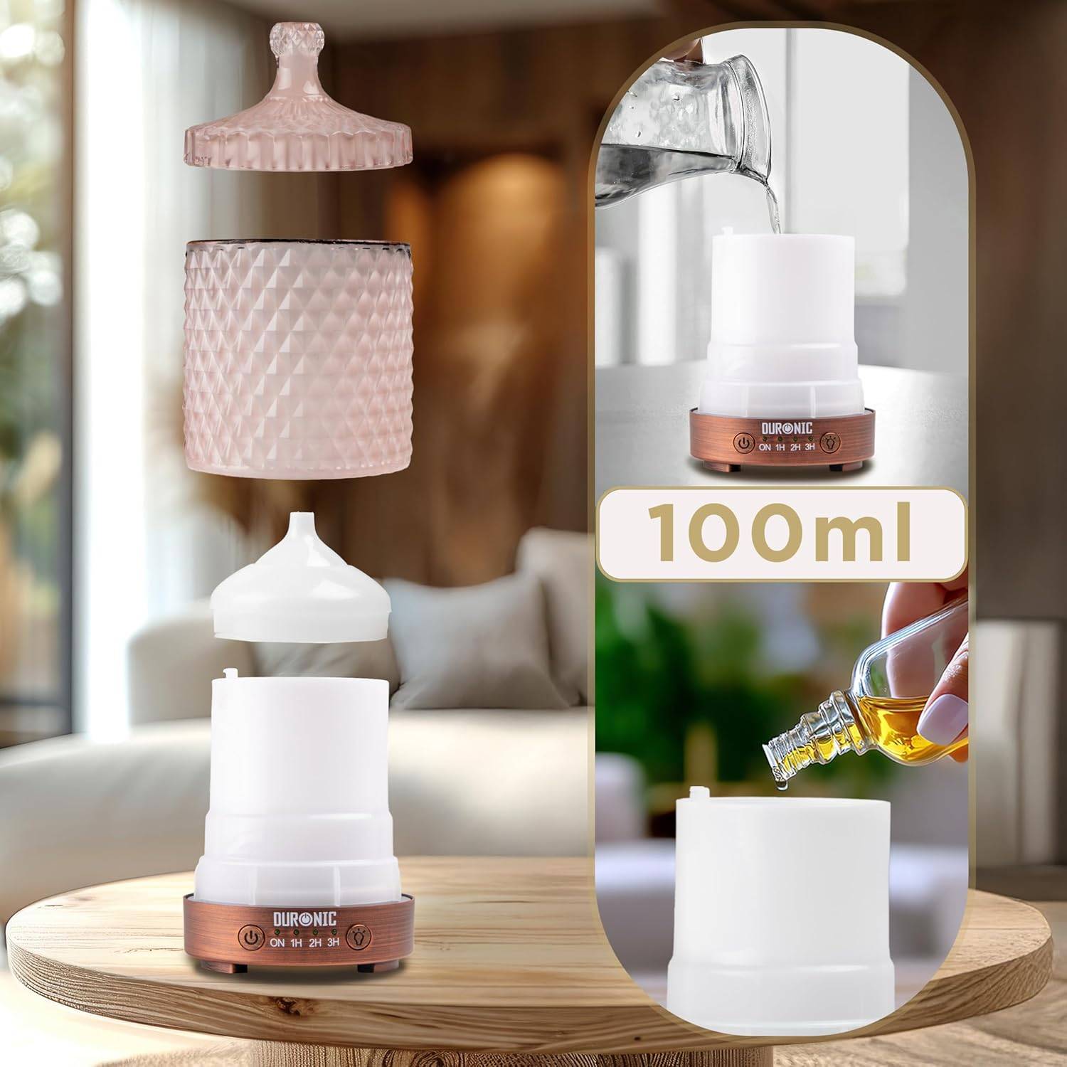 Aroma Diffuser, Diffuser mit 100 ml Wassertank, Diffusor für ätherische Öle, Raumduft als Lufterfrischer, Duftsprüher für Duftöl