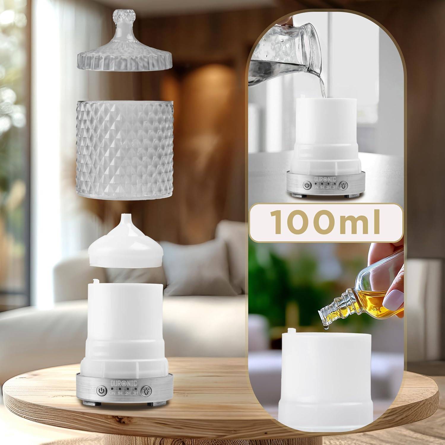 AD33 Aroma Diffuser, Diffuser mit 100 ml Wassertank, Diffusor für ätherische Öle, Raumduft als Lufterfrischer, Duftsprüher für Duftöl