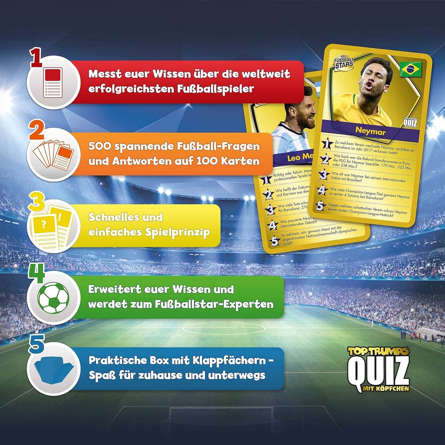 Top Trumps Quiz - Weltfußball Stars (grün) Ratespiel Wissensspiel Fragespiel Gesellschaftsspiel