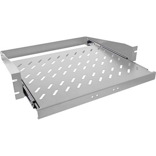 Ein Metallrackrahmen mit Schlitzlüftung, entwickelt zur Unterstützung und Kühlung elektronischer Geräte in Serverkonfigurationen.