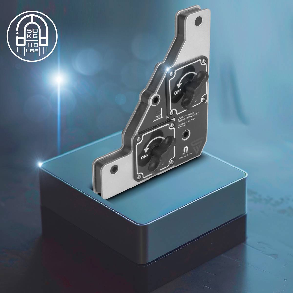 STAHLWERK Zweifachschaltmagnet, Flexibler 90 Grad Schweißmagnet mit Magnetkraft