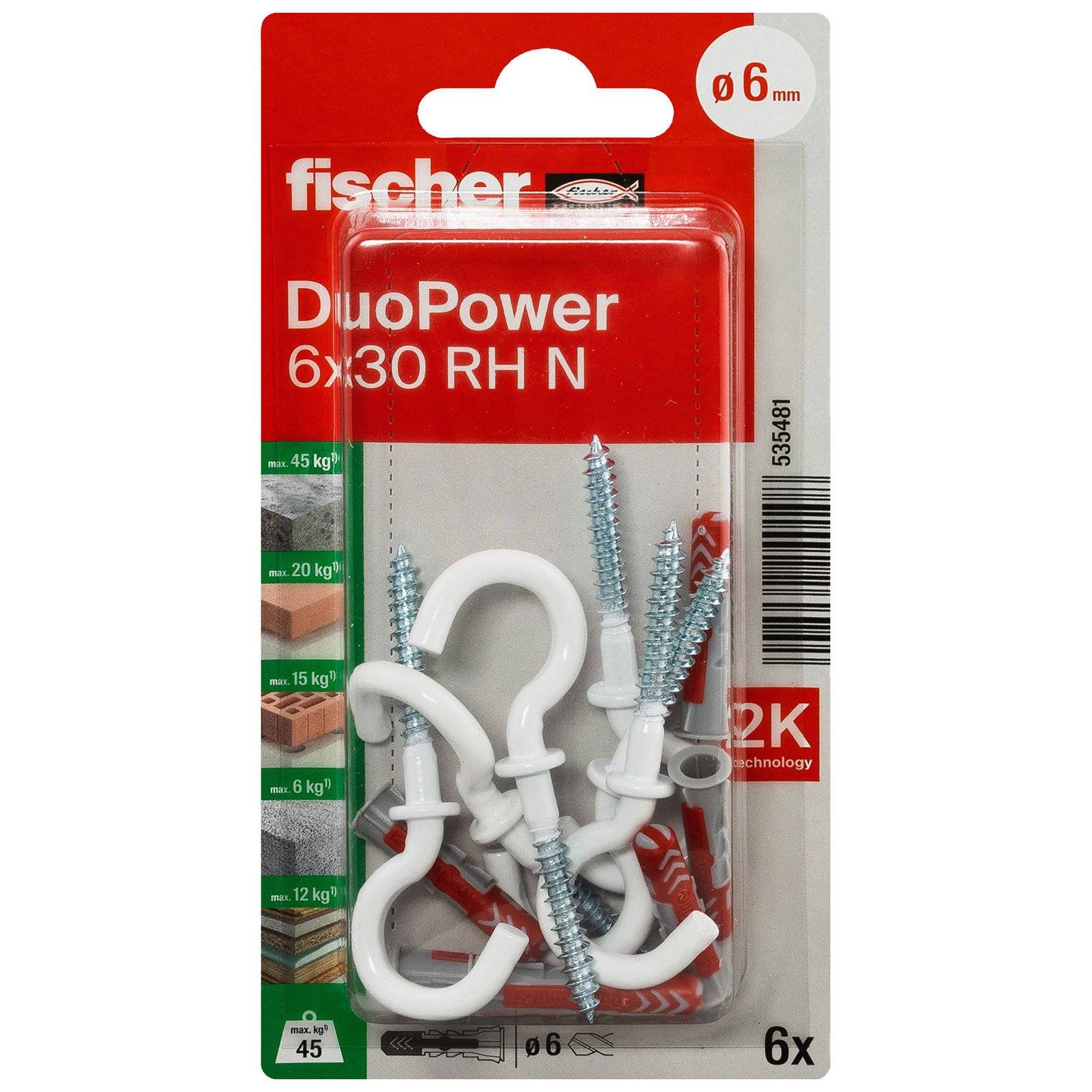 fischer DuoPower 6 x 30 RH mit Rundhaken, nylonbeschichtet