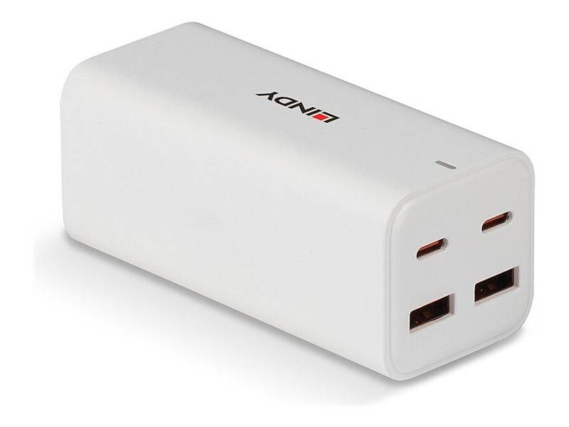 Lindy Netzteil - 100 Watt - 5 A - Power Delivery 3.0 + PPS, GaNFast - 4 Ausgabeanschlussstellen (2 x USB-C, 2 x USB)