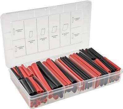 ChiliTec 22907 Schrumpfschlauch-Sortiment, 142-teilig Plastikbox, klebend, Ratio 3:1, schw+rot