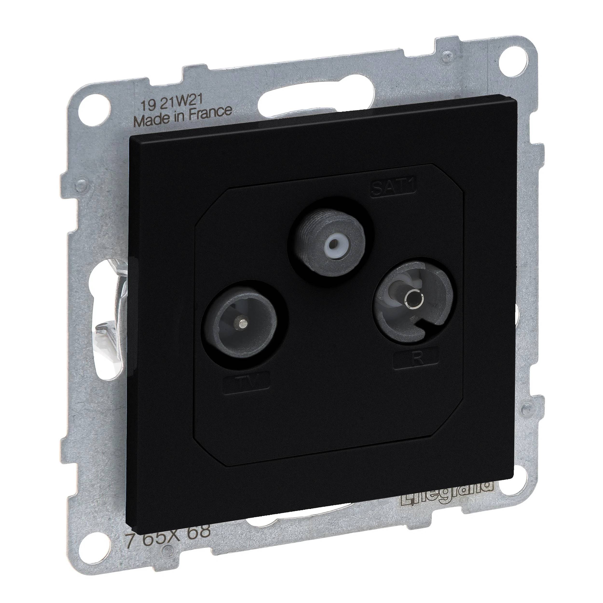 Legrand SEANO, Durchgangsdose, TV-R-SAT, HD-TV, Schwarz lackiert, 1 Stk.