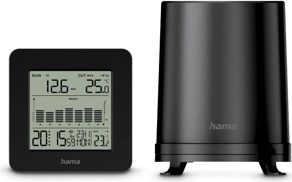 Hama Wetterstation Mykonos mit Regenmesser/Aussensensor Funk WeckerWetterstation