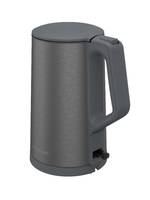 Ein eleganter, moderner, grauer Wasserkocher mit Seitengriff und Ausguss, ideal für effizientes Wasserkochen in Küchen.